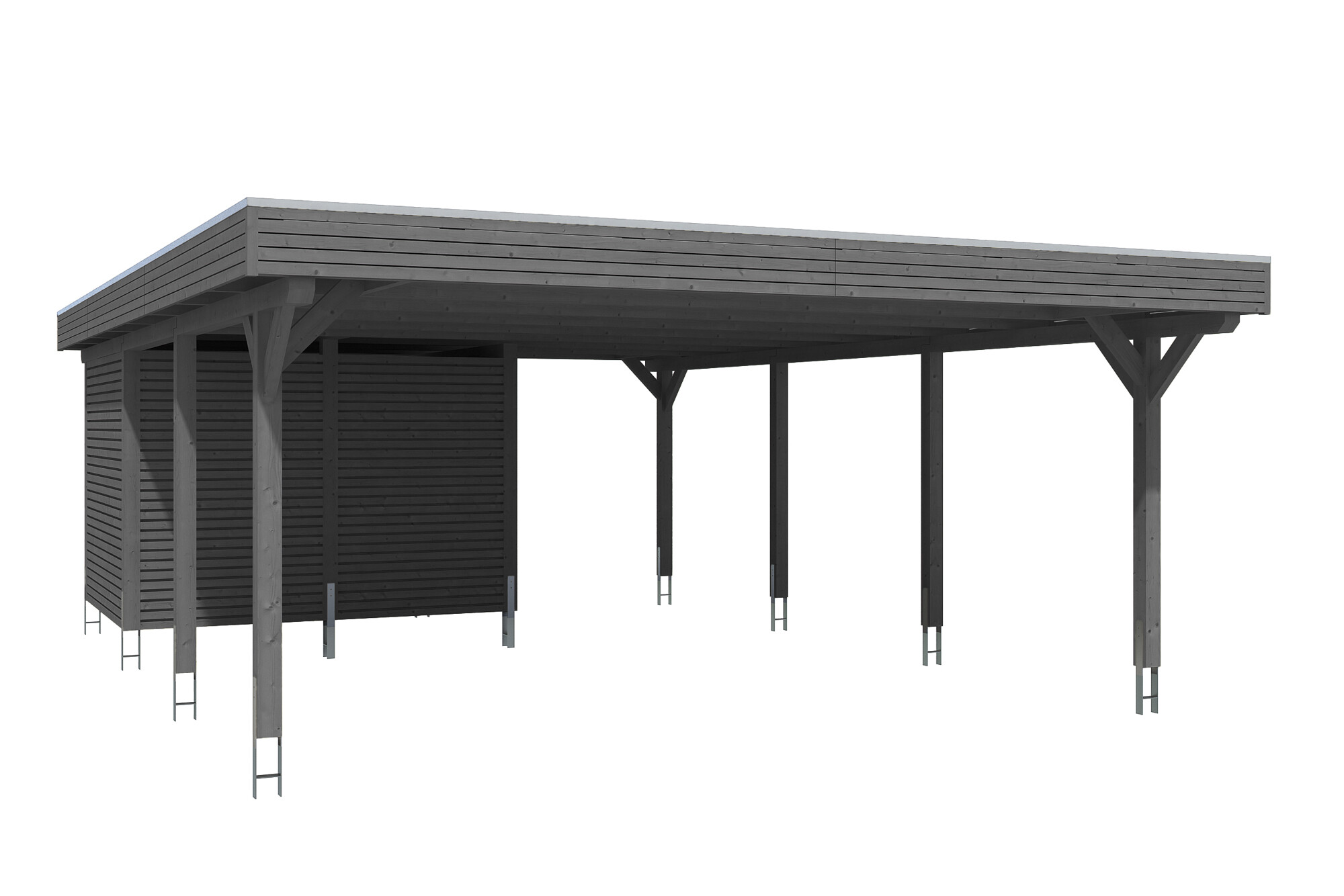 Carport Spessart 611 x 846 cm, met bergruimte, gelakt in leigrijs, met Aluminium dakplaten