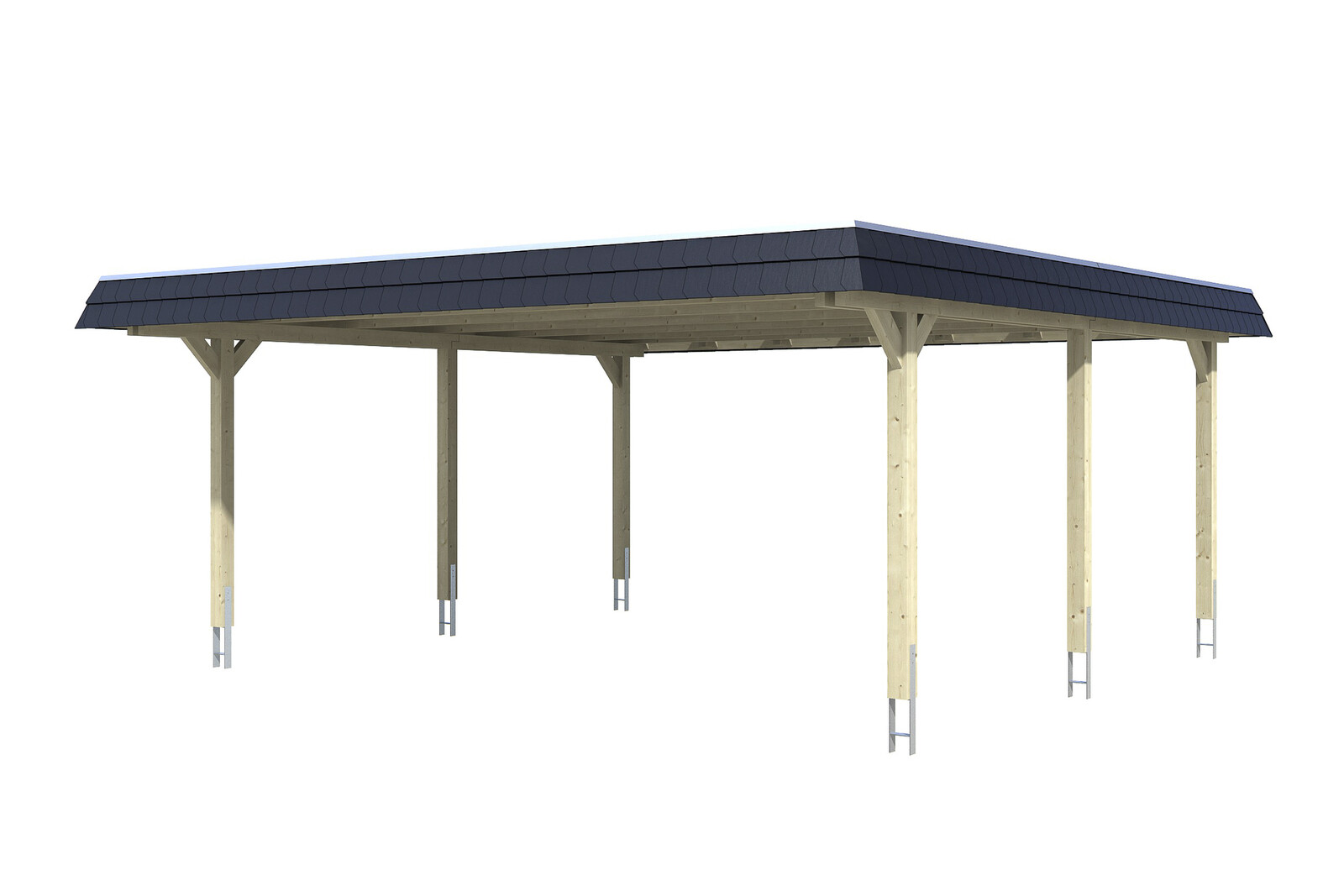 Carport WENDLAND 630x637cm, toit en aluminium, bandeau noir, bois lamellé-collé, non traité