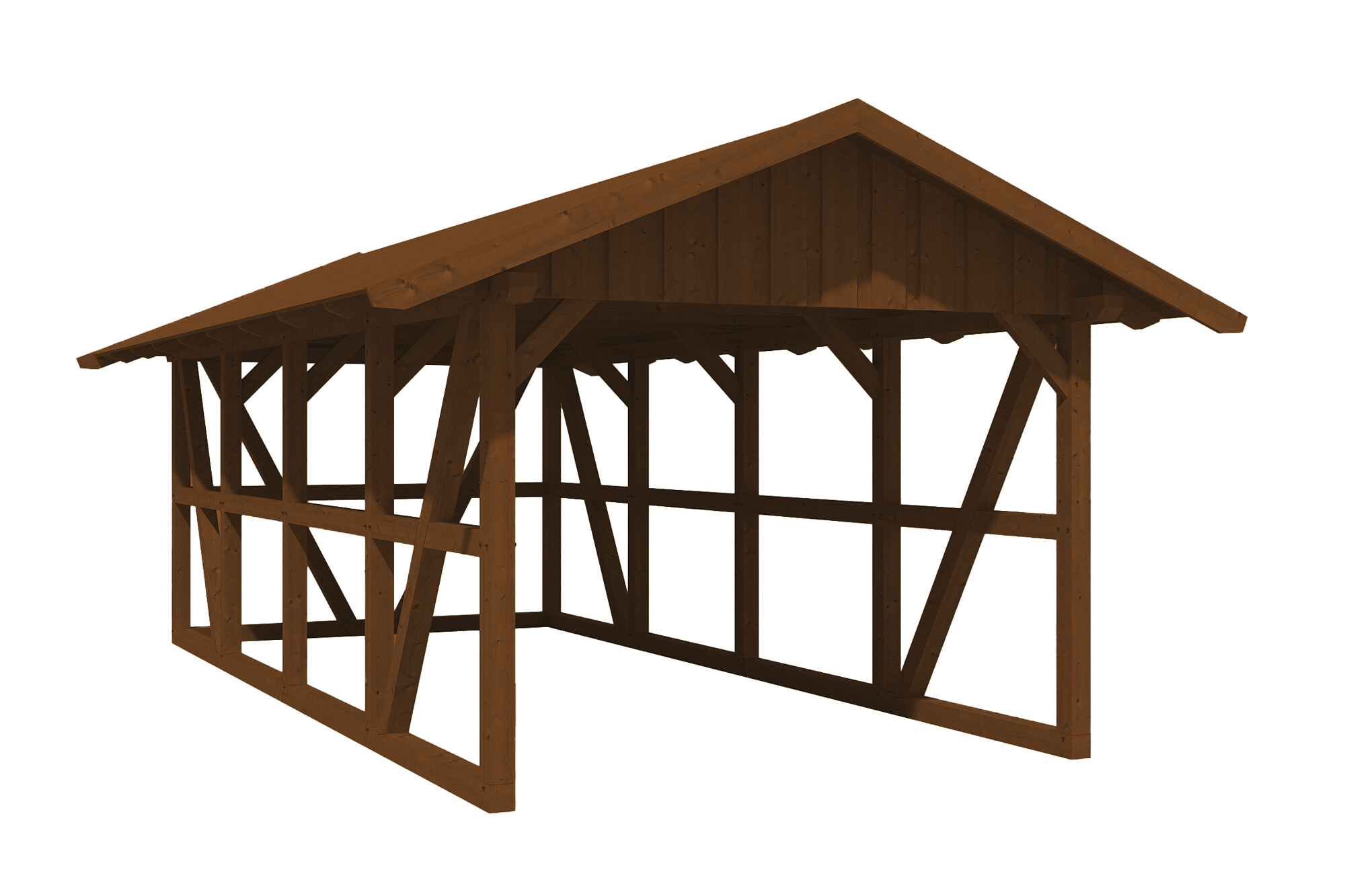Produktbild: Carport Schwarzwald 424 x 772 cm mit Rückwand, mit Dachschalung, farblich behandelt in nussbaum