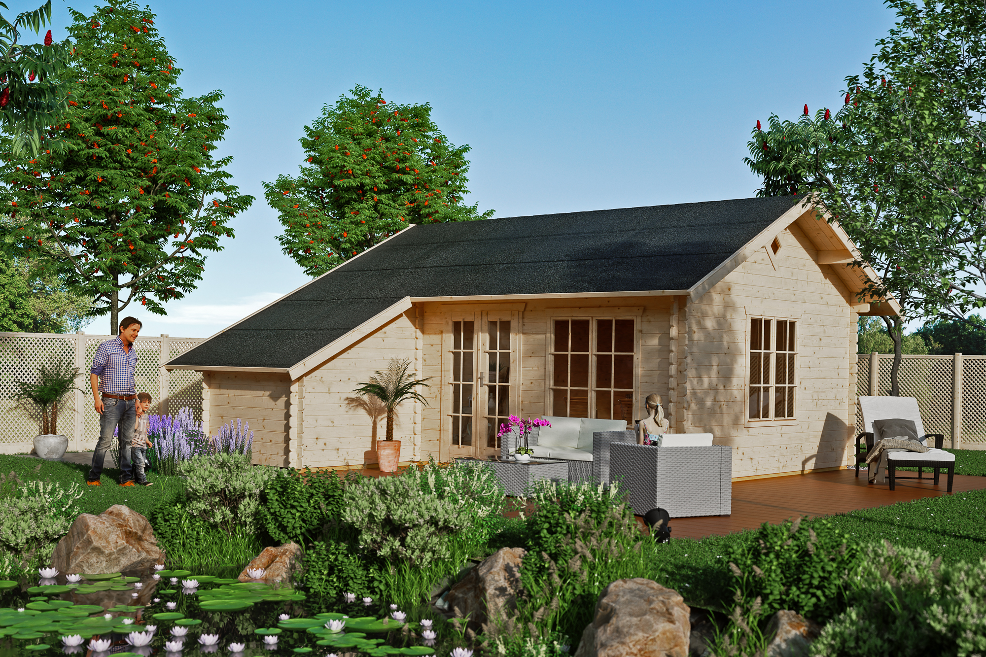 Abri de jardin ESBJERG 3, 420x560cm, avec remise, 45mm, non traité