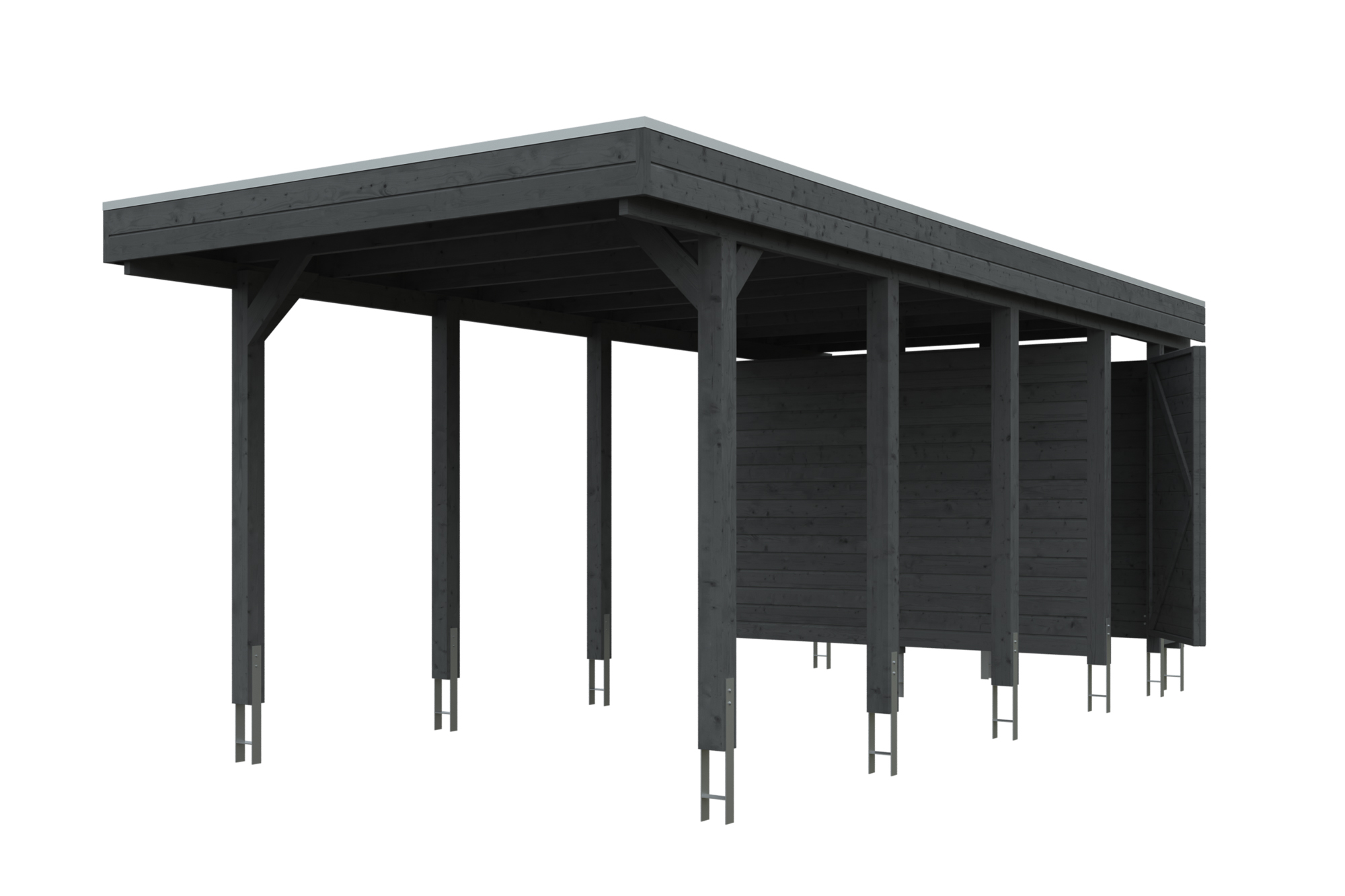 Produktbild: Carport Friesland 314 x 708 cm, mit Abstellraum, farblich behandelt in schiefergrau
