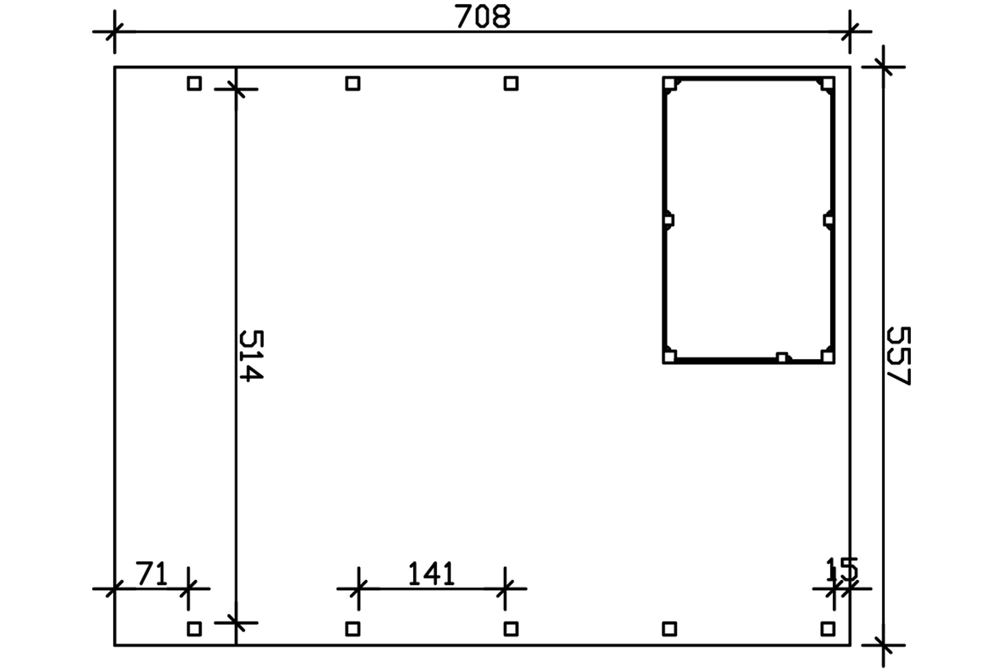 Grafik (Grundriss): Carport Friesland 557 x 708 cm mit Abstellraum