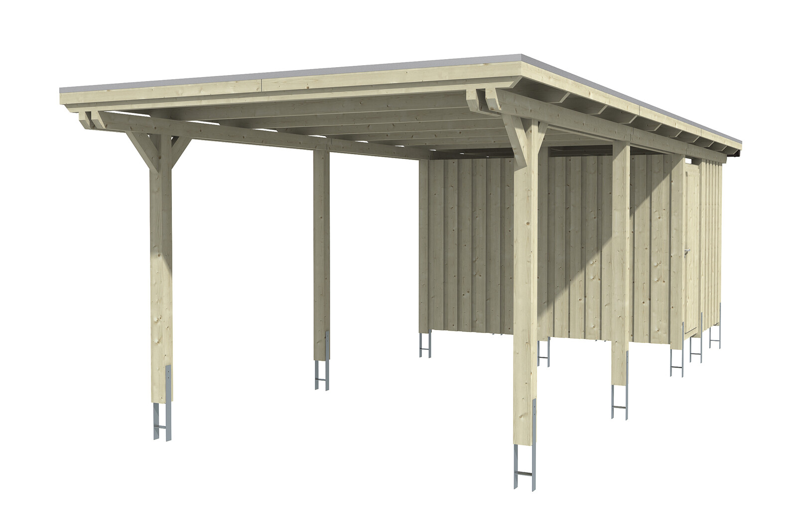 Carport Emsland 354 x 846 cm mit Aluminiumdach, mit Abstellraum, natur