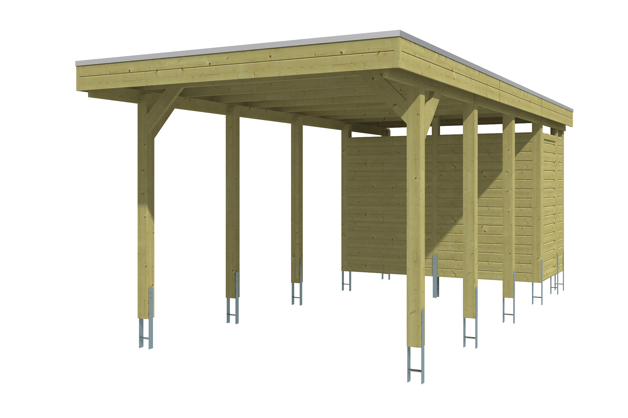 Carport Friesland Set B, 320 x 708 cm, mit Abstellraum, grün imprägniert