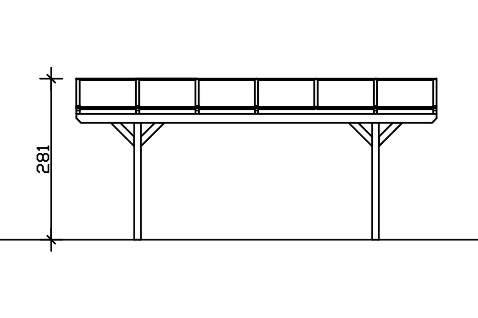 Grafik (Schnitt): Carport Westerwald 362 x 648 cm