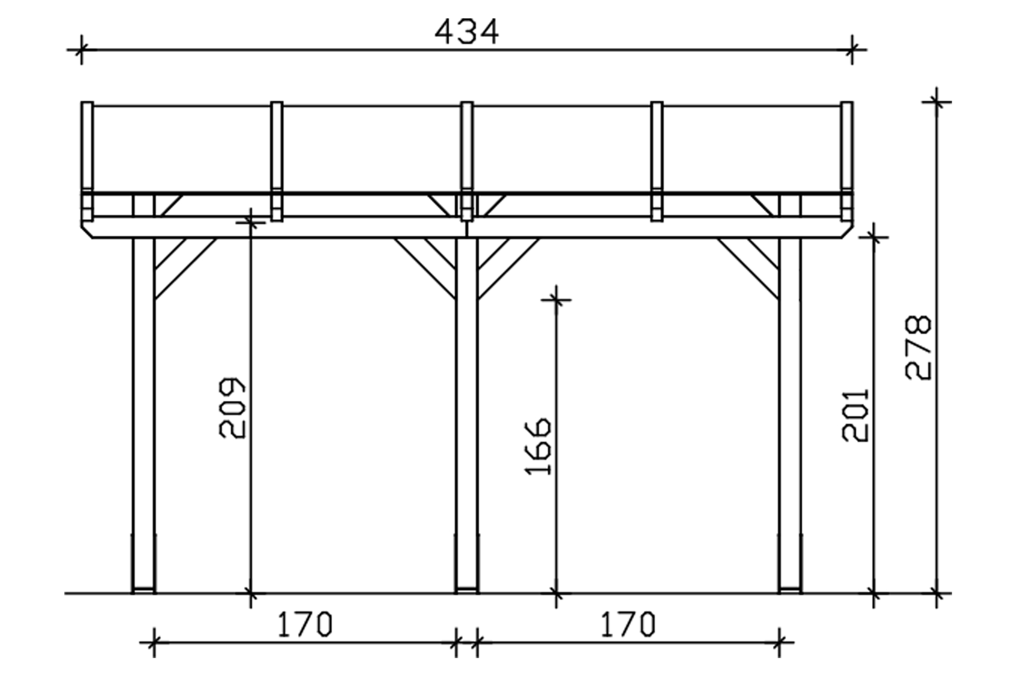 Grafik (Vorderansicht): Terrassenüberdachung Siena 434x400 cm