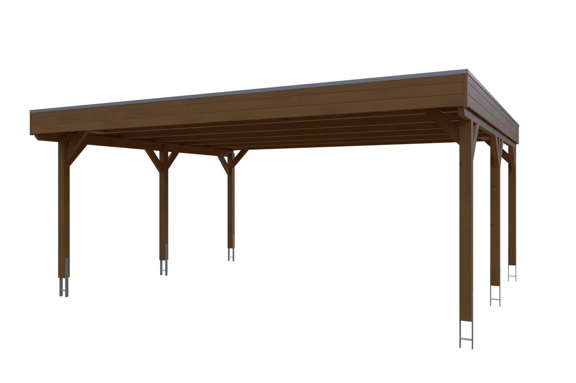 Carport Grunewald 622 x 554 cm met Aluminium dakplaten, gelakt in noten