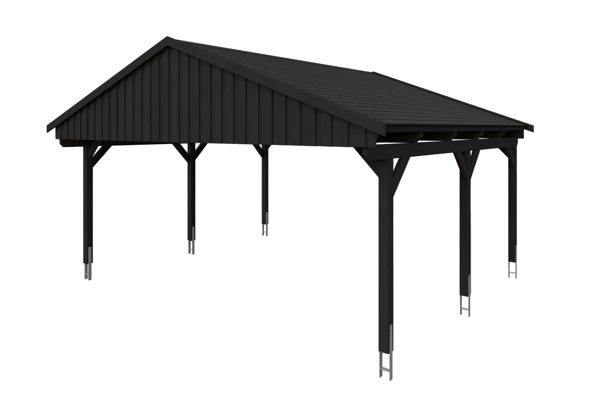 Produktbild: Carport Fichtelberg 618 x 566 cm, farblich behandelt in anthrazit, mit schwarzen Dachschindeln
