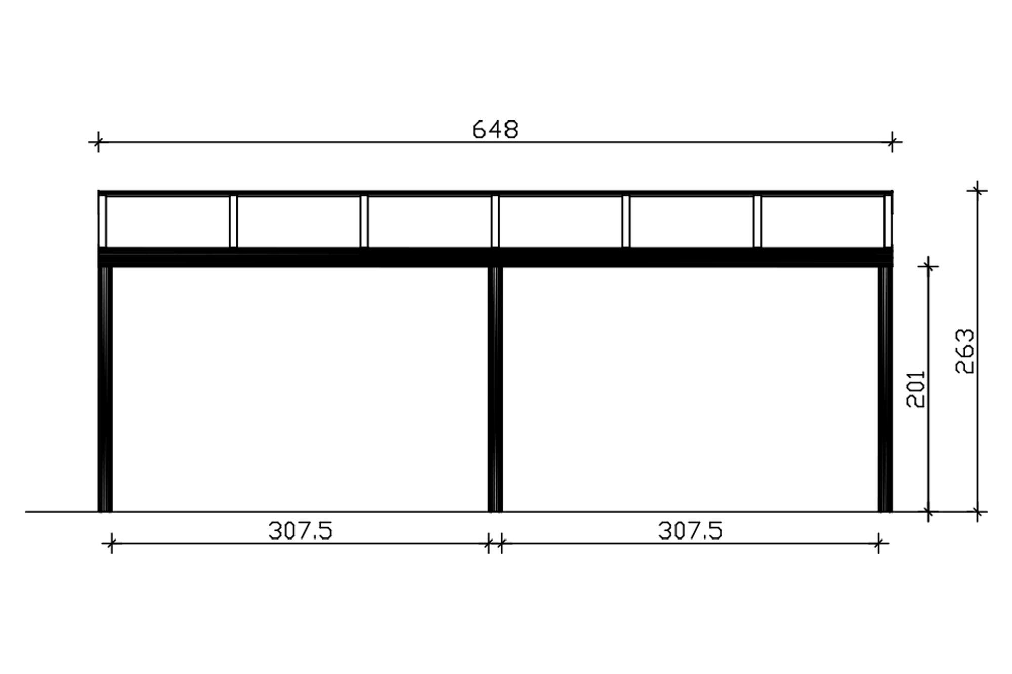 Grafik (Vorderansicht): Terrassenüberdachung Garda 648x357 cm