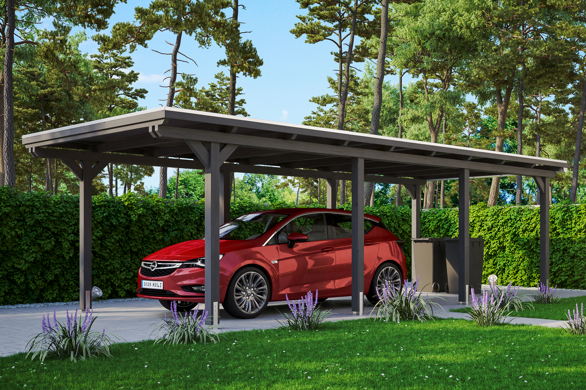 Ambientebild: Carport Emsland 354 x 846 cm, farblich behandelt in schiefergrau