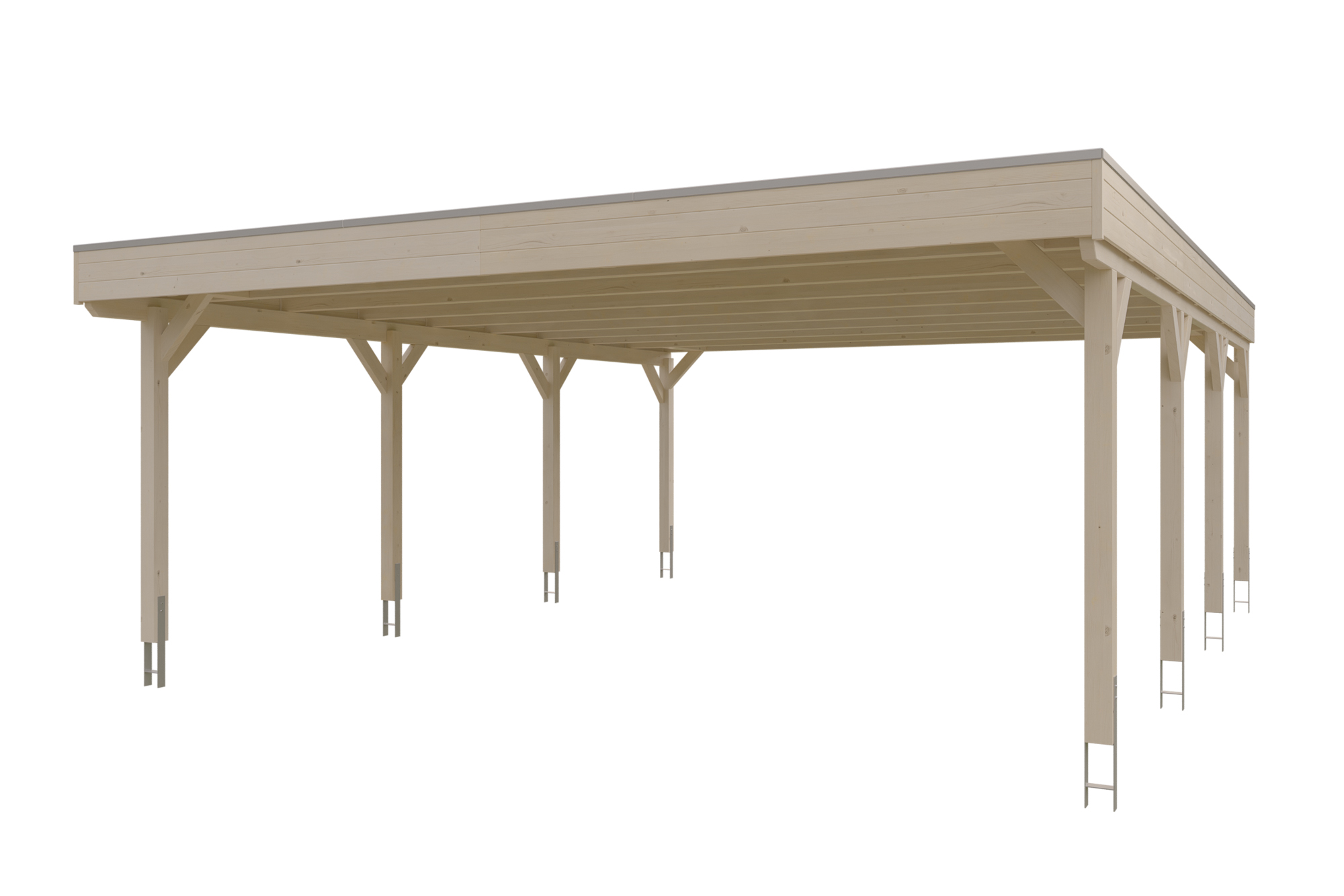 Carport Grunewald 622 x 796 cm met dakbetimmering en EPDM-folie, onbehandeld
