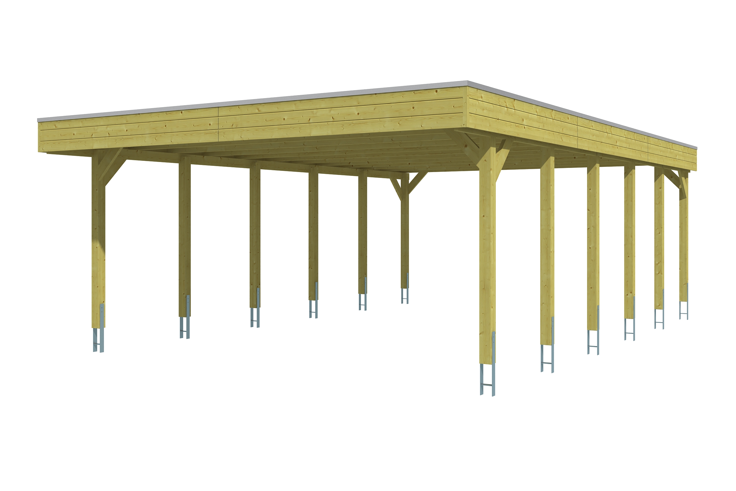 Carport Friesland 557 x 860 cm, groen geïmpregneerd, met dakbetimmering en EPDM-folie