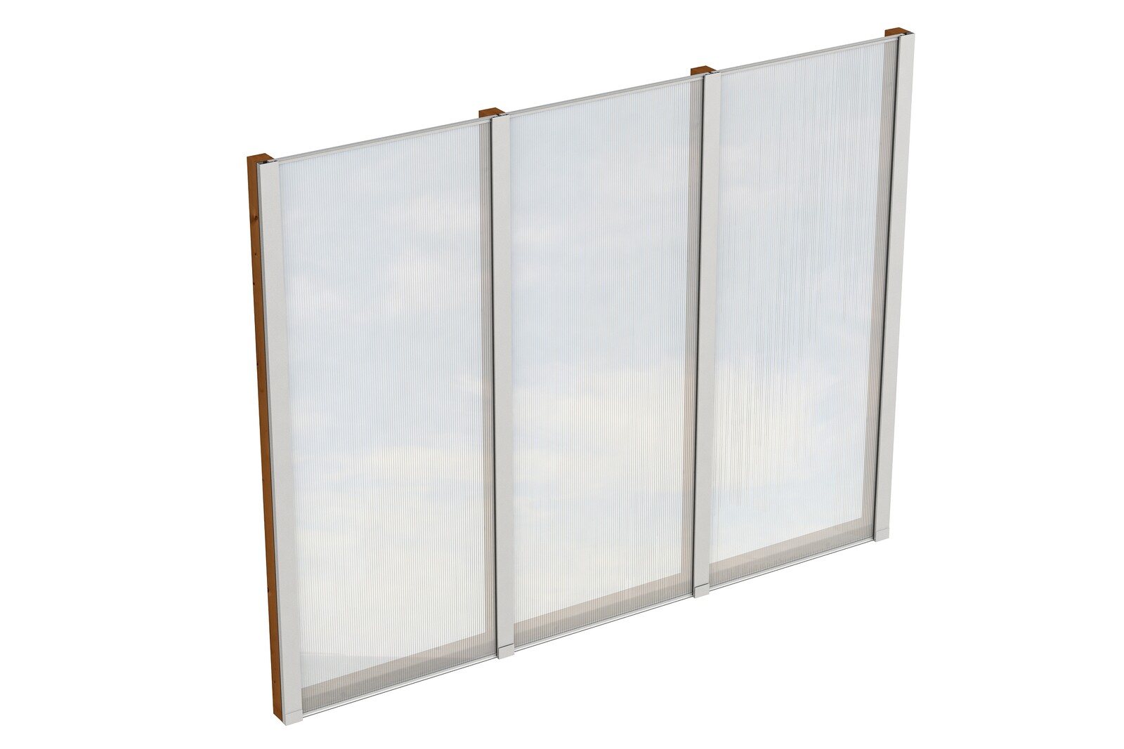 Zijwand van polycarbonaat 243 x 200 cm, voor vrijstaande terrasoverkapping, sparrenhout, gelakt in noten