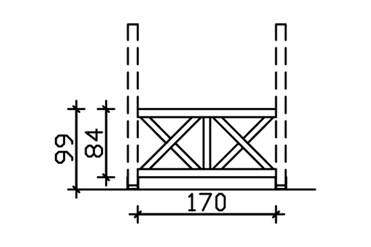 Balustrade pour l'avant 170 x 84 cm, Croix de saint André, bois d'épinette, traitement coloré noyer