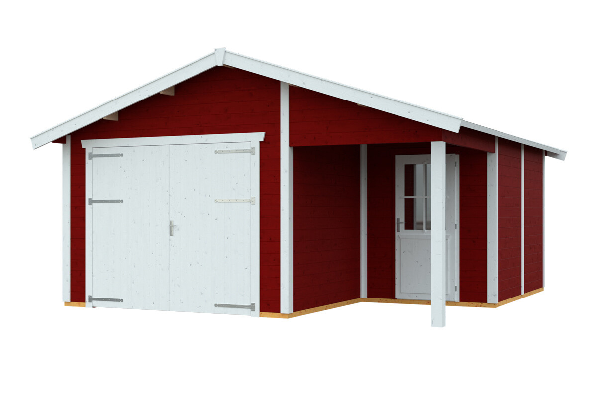 Houten garage Varberg 2, 45mm 500 x 525 cm, Zweeds rood