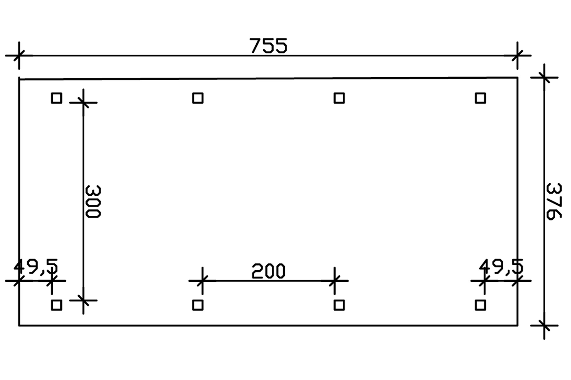 Carport Franken 376 x 755 cm, gelakt in licht eiken, met polycarbonaatplaten