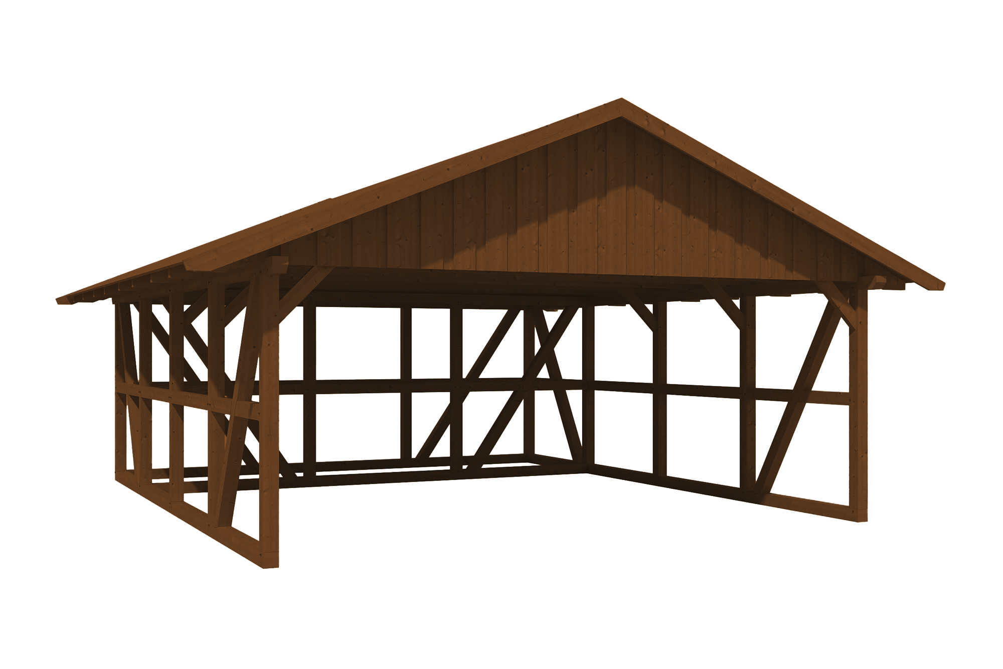 Produktbild: Carport Schwarzwald 684 x 772 cm mit Abstellraum, mit Dachschalung, farblich behandelt in nussbaum
