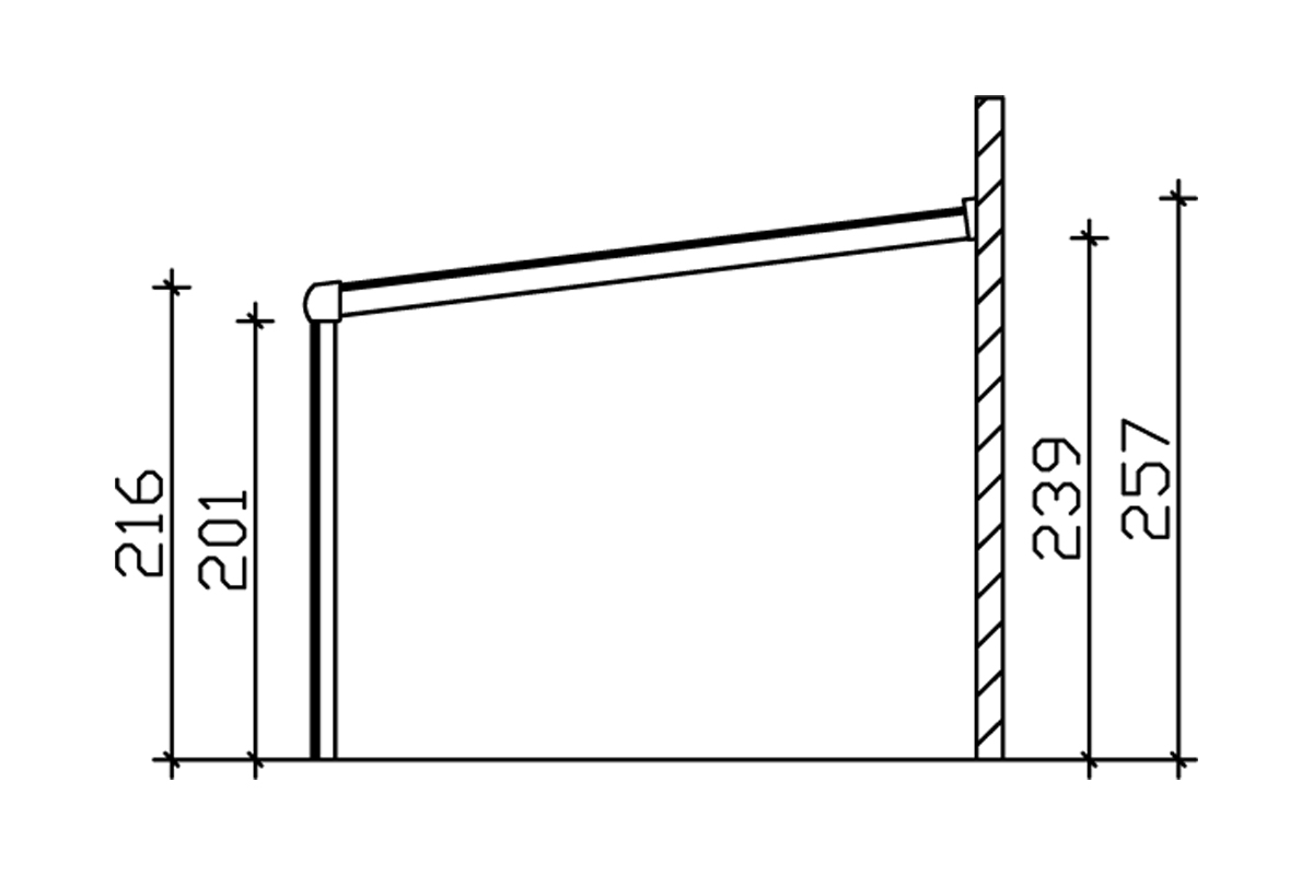 Grafik (Schnitt): Terrassenüberdachung Monza, Tiefe 307 cm