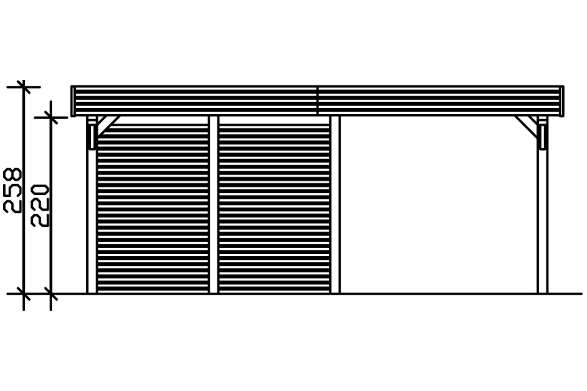 Grafik (Vorderansicht): Carport Spessart_611 cm Breite mit Abstellraum