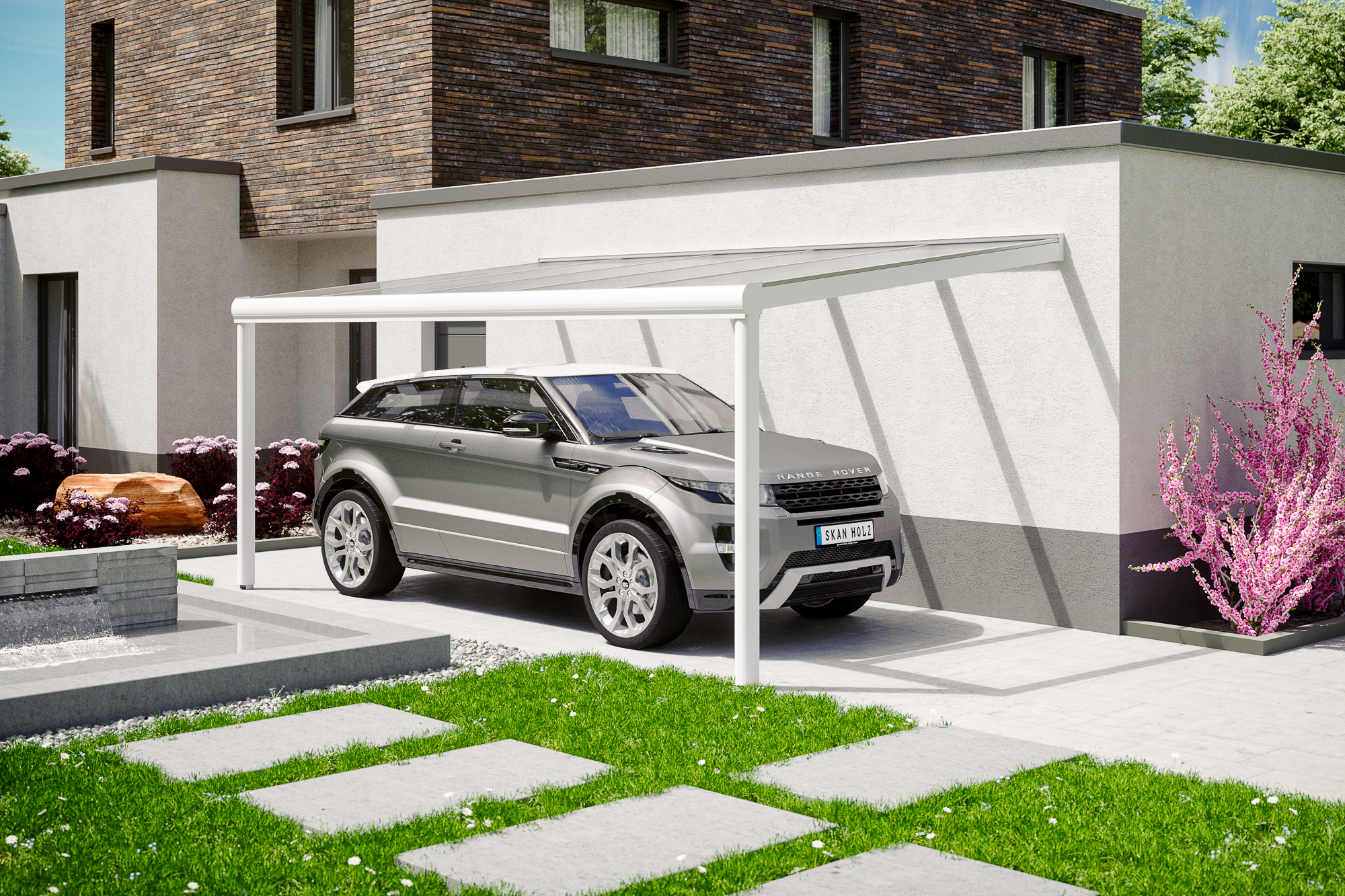 Ambientebild: Terrassenüberdachung Genua, Breite 541 cm, farblich behandelt in weiß, als Carport