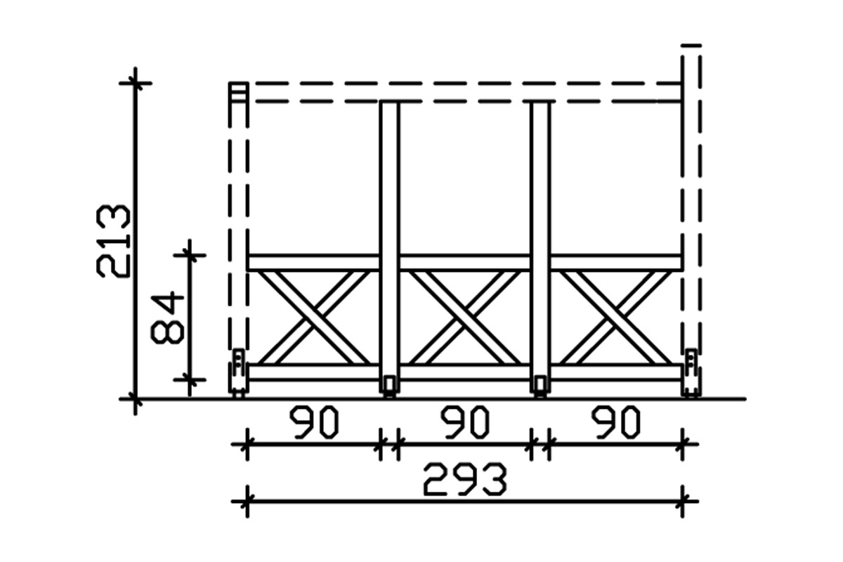 Seitenwand Andreaskreuz (FS) 293 x 210 cm, Fichte, natur