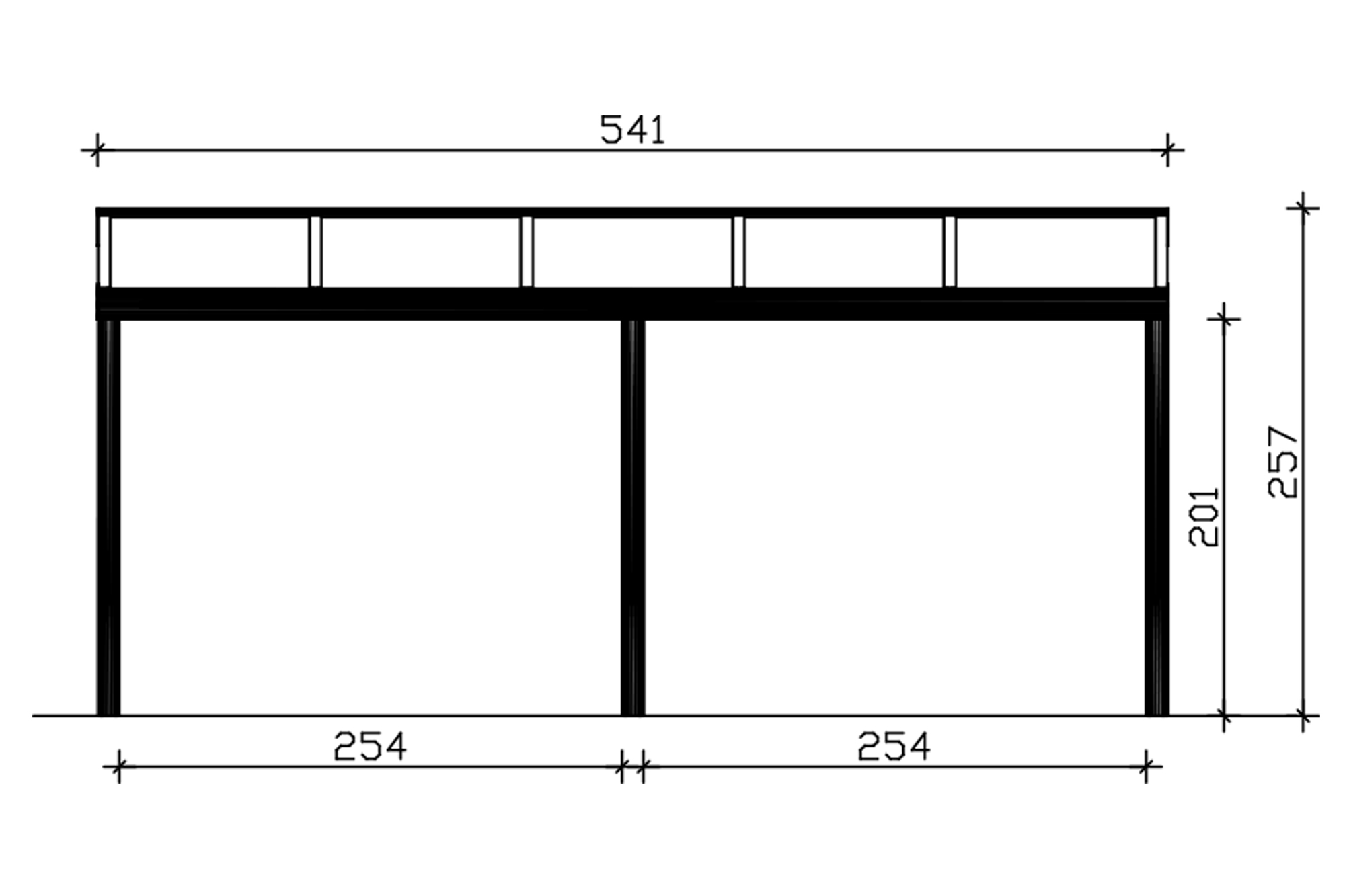 Grafik (Vorderansicht): Terrassenüberdachung Garda 541x307 cm