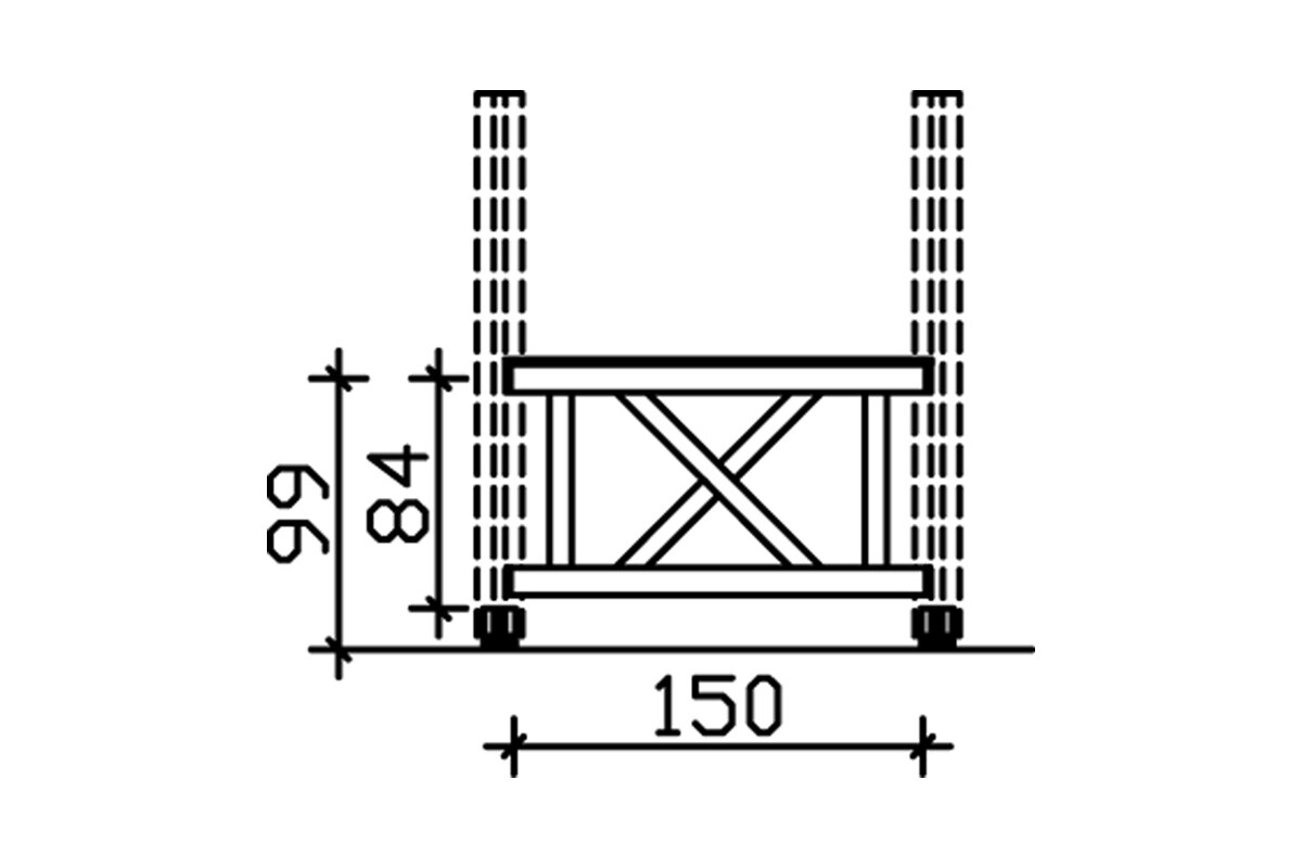 Balustrade 150 x 84 cm (NICE 2), Croix de saint André, bois d'épinette, traitement coloré gris ardoise