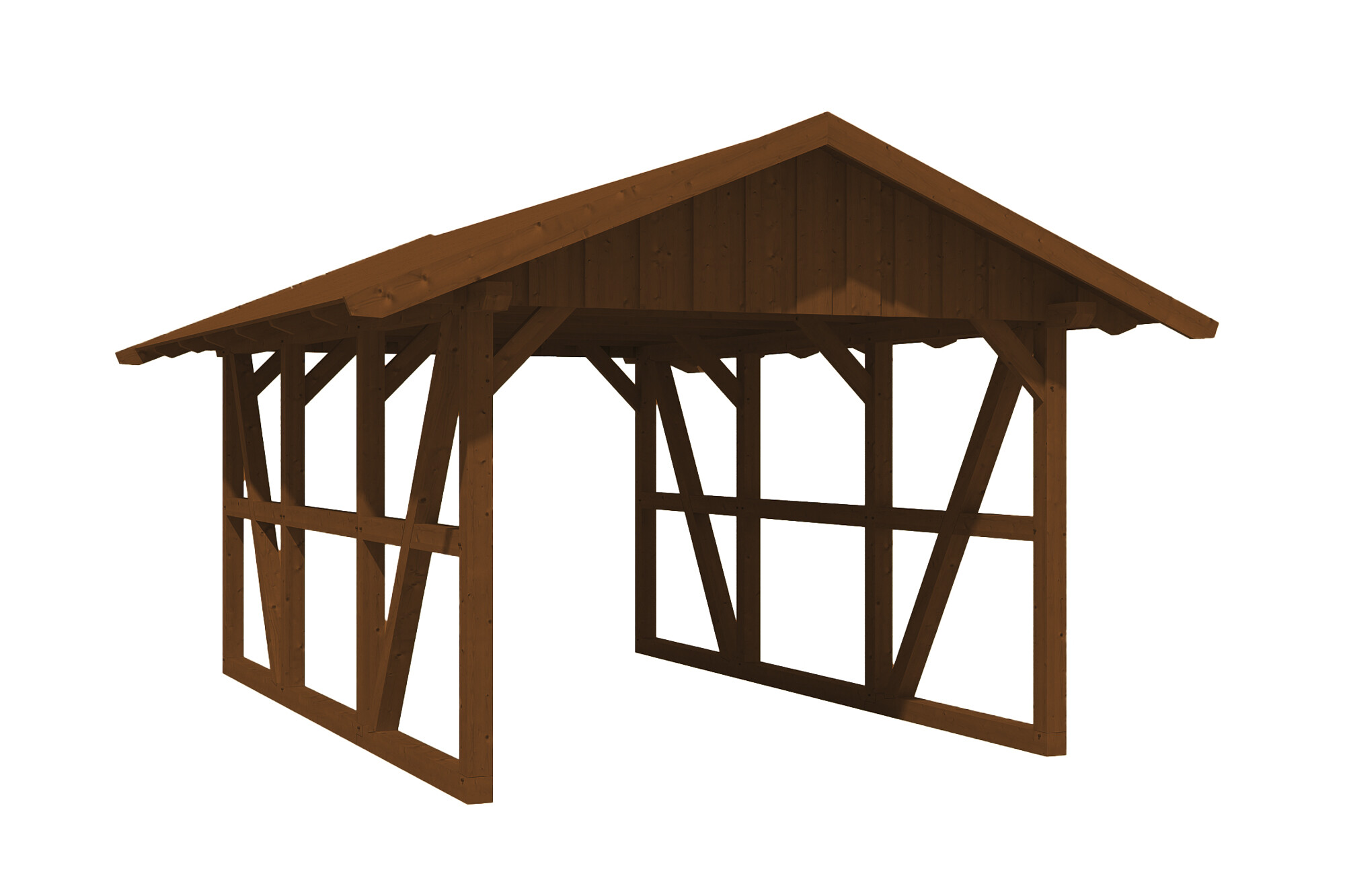 Carport SCHWARZWALD 434x600cm avec planches de toit, KVH-bois d'épinette, traitement coloré noyer