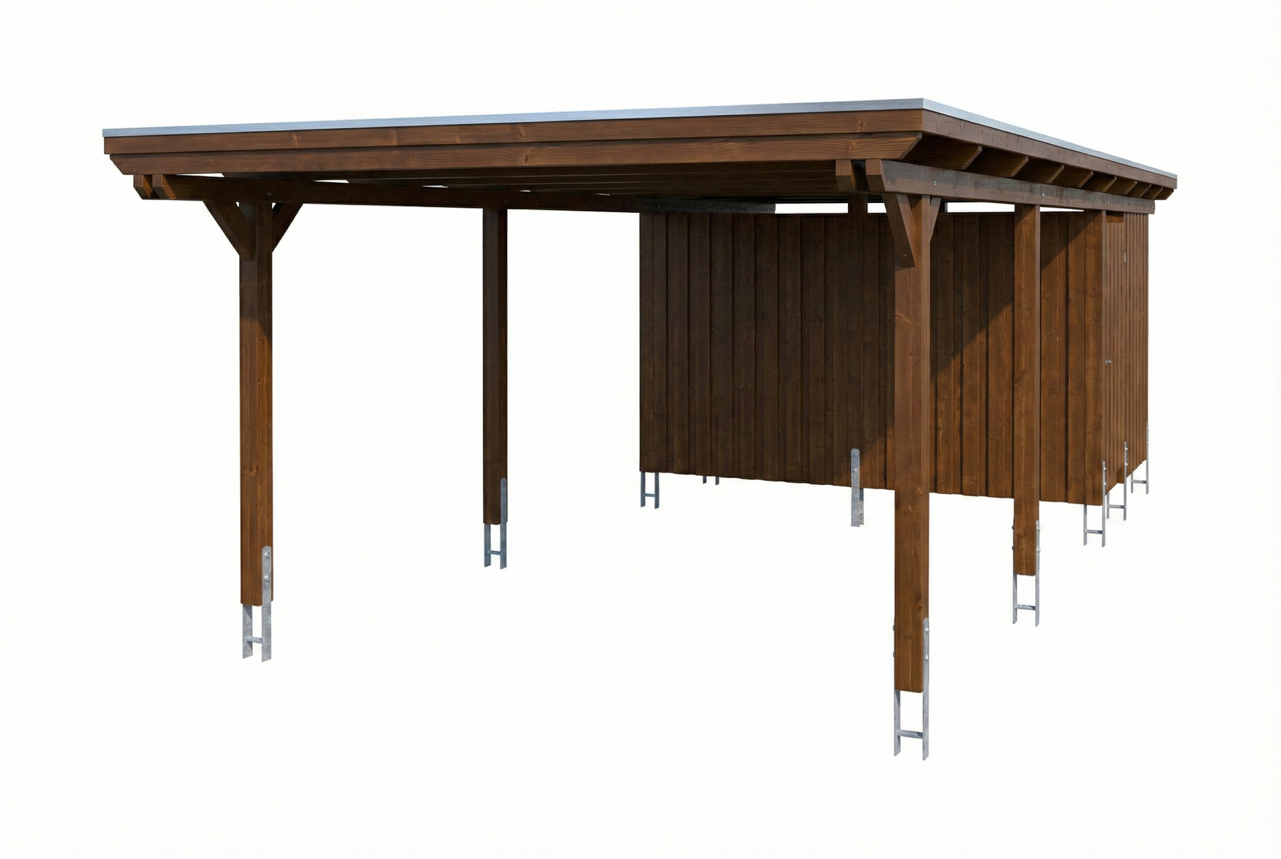 Carport Emsland 402 x 846 cm met EPDM dak, met bergruimte, notenhout