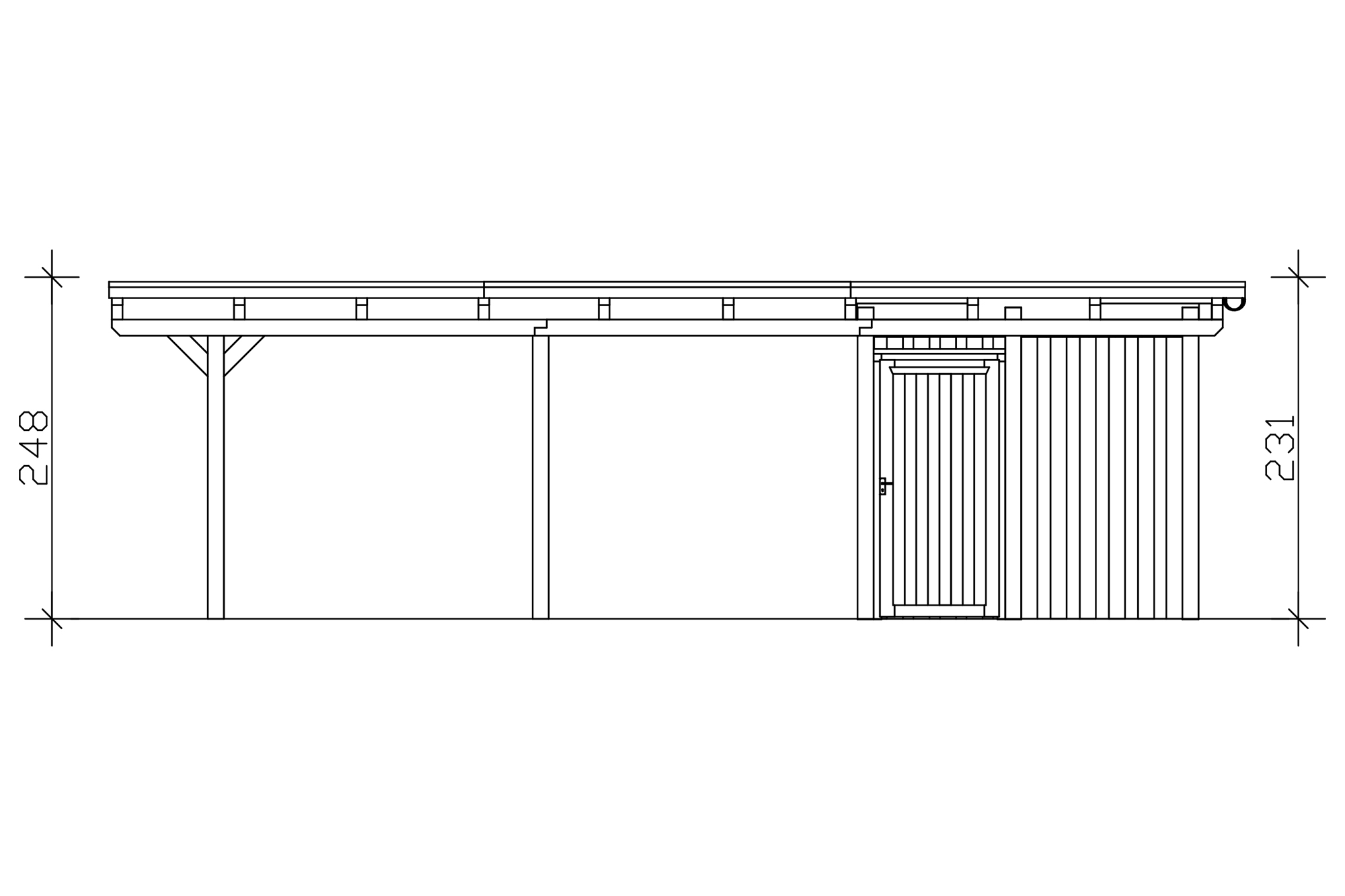 Carport Emsland 609 x 846 cm, Stahl-Dachplatten mit Antikondensvlies, mit Abstellraum, eiche hell