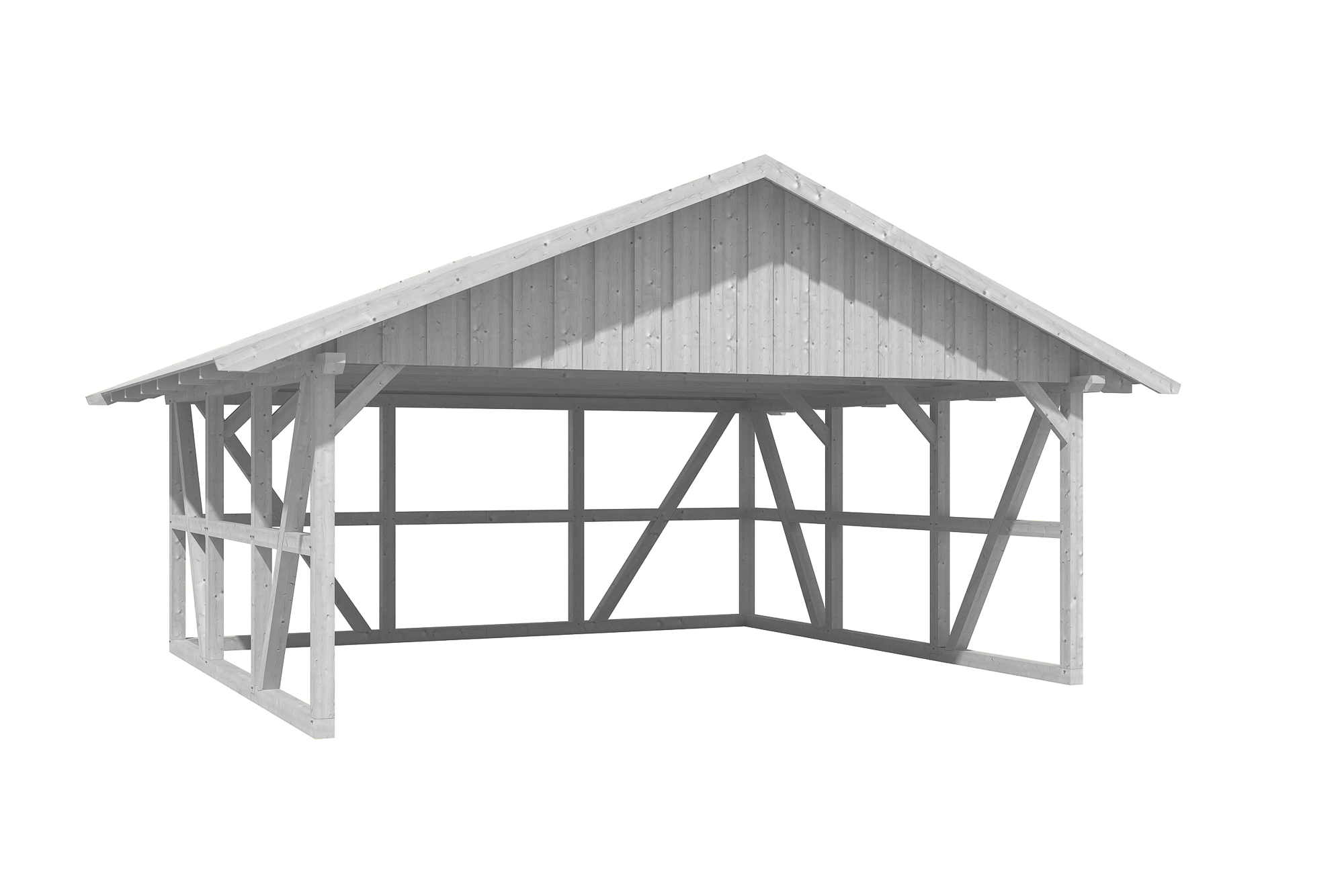 Produktbild: Carport Schwarzwald 684 x 600 cm mit Rückwand, mit Dachschalung farblich behandelt in weiß