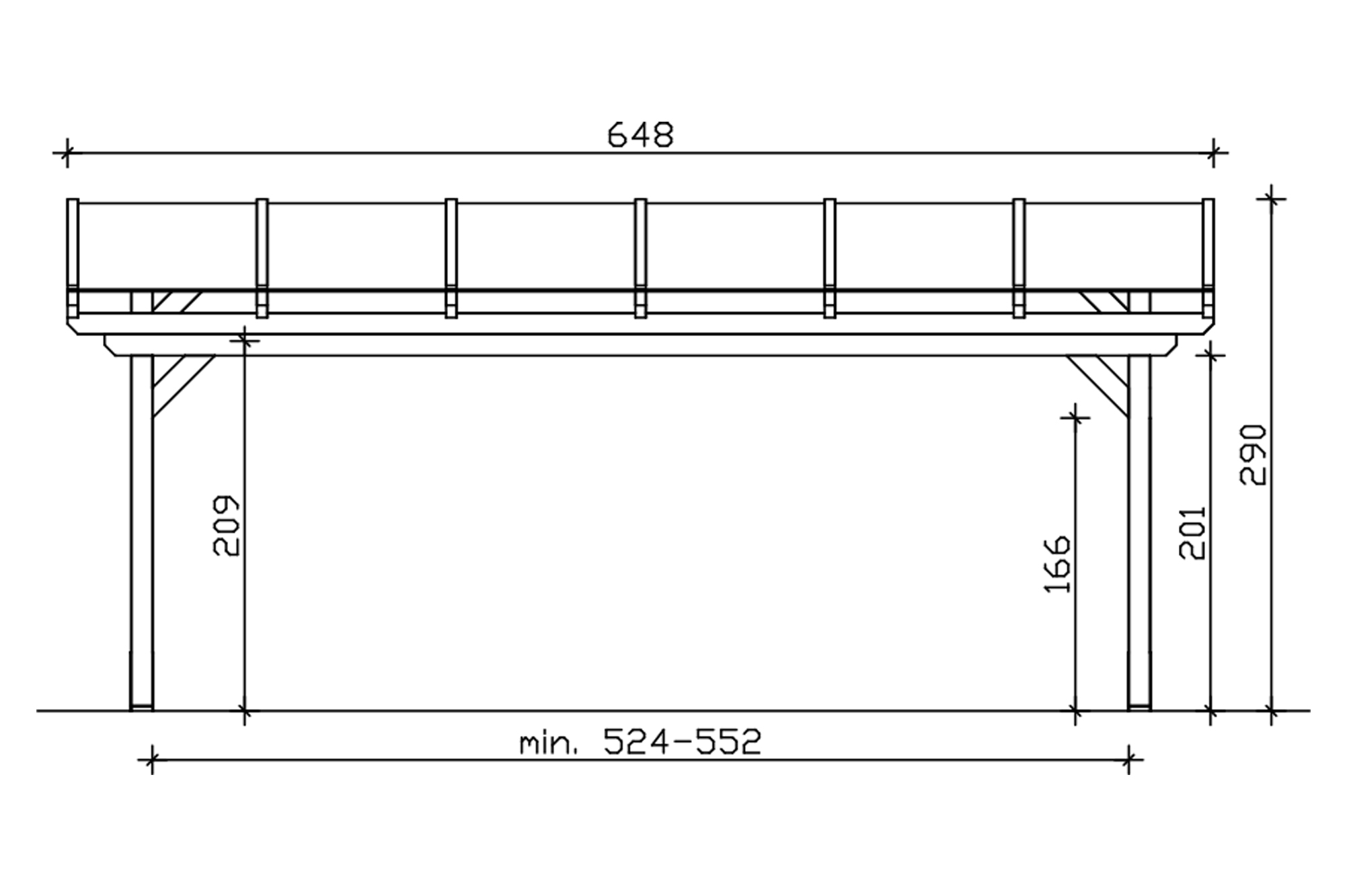 Grafik (Vorderansicht): Terrassenüberdachung Sanremo 648x400 cm