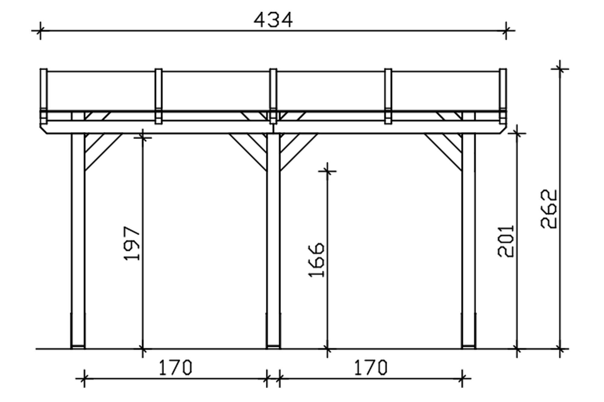 Grafik (Vorderansicht): Terrassenüberdachung Siena 434x300 cm