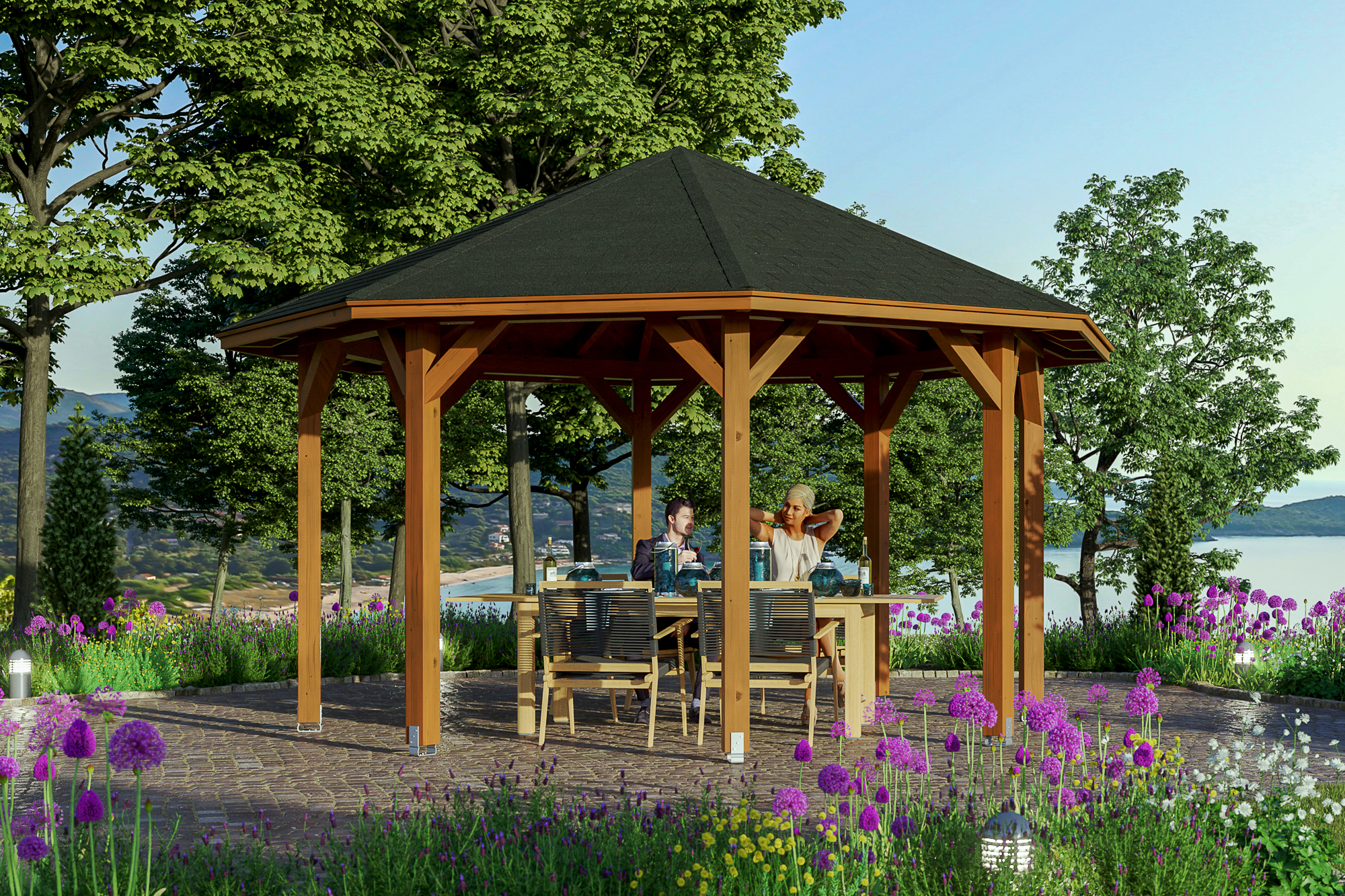 Ambientebild: Pavillon Nice 2, farblich behandelt in nussbaum