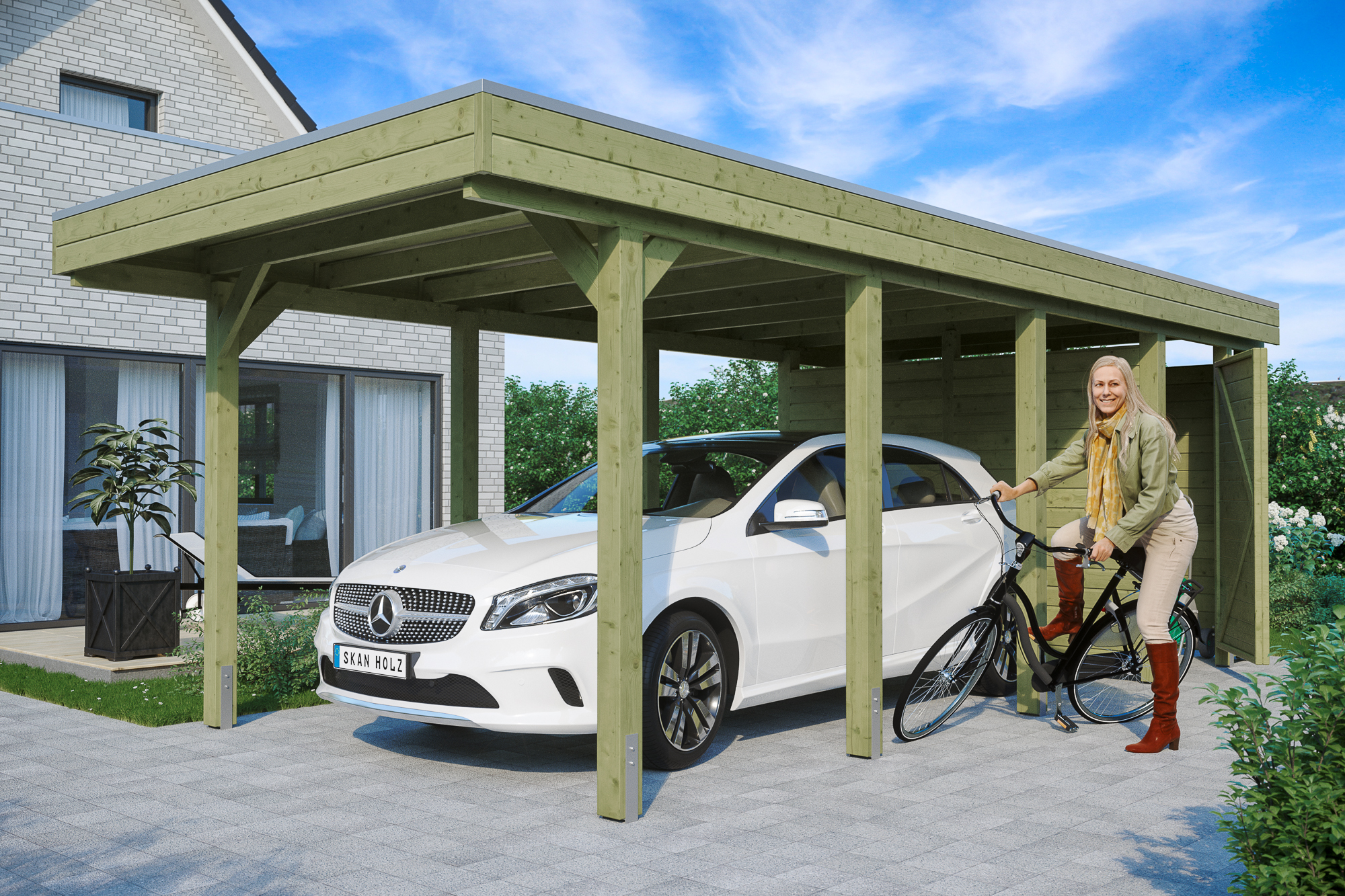 Ambientebild: Carport Friesland 314 x 708 cm, mit Abstellraum