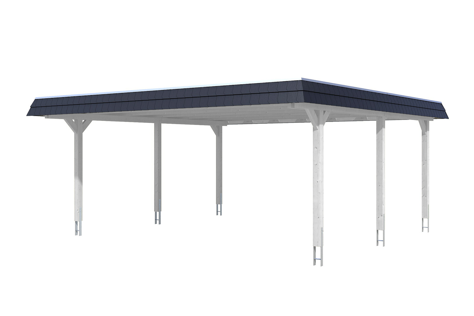 Carport Wendland, zwarte plaat met leisteenuiterlijk 630 x 637 cm, gelakt in wit, met dakbetimmering en EPDM-folie