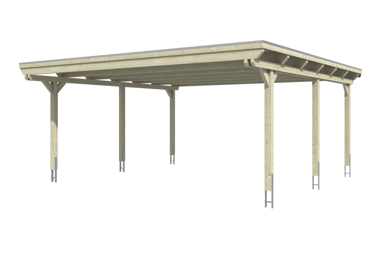 Carport EMSLAND 613x604cm, avec panneaux de toit en aluminium, bois lamellé-collé, non traité