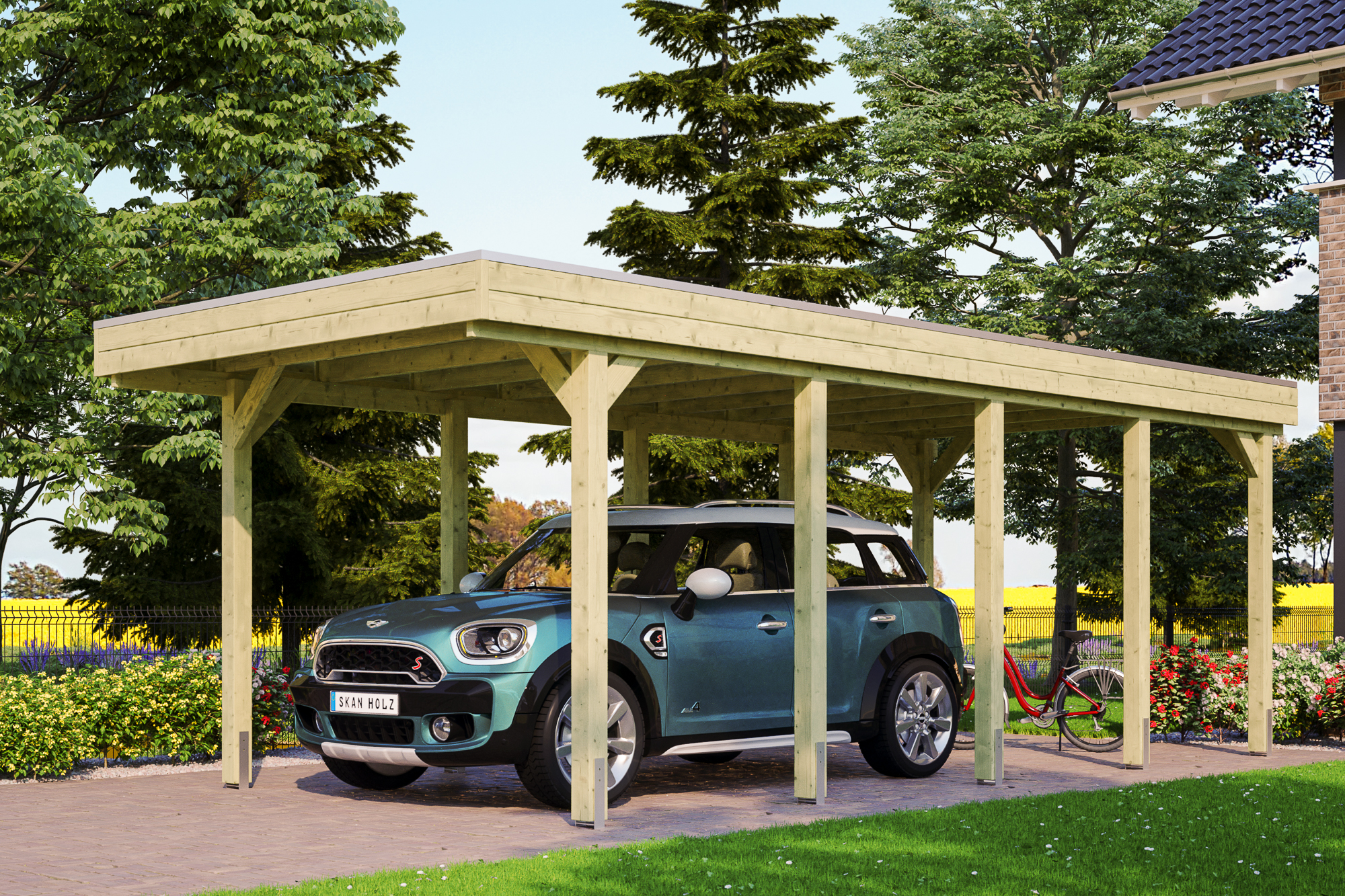 Carport Friesland 314 x 708 cm, groen geïmpregneerd, met Aluminium dakplaten