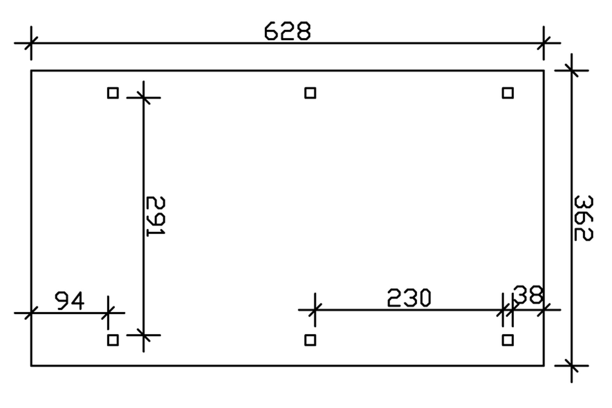 Grafik (Grundriss): Carport Wendland 362 x 628 cm