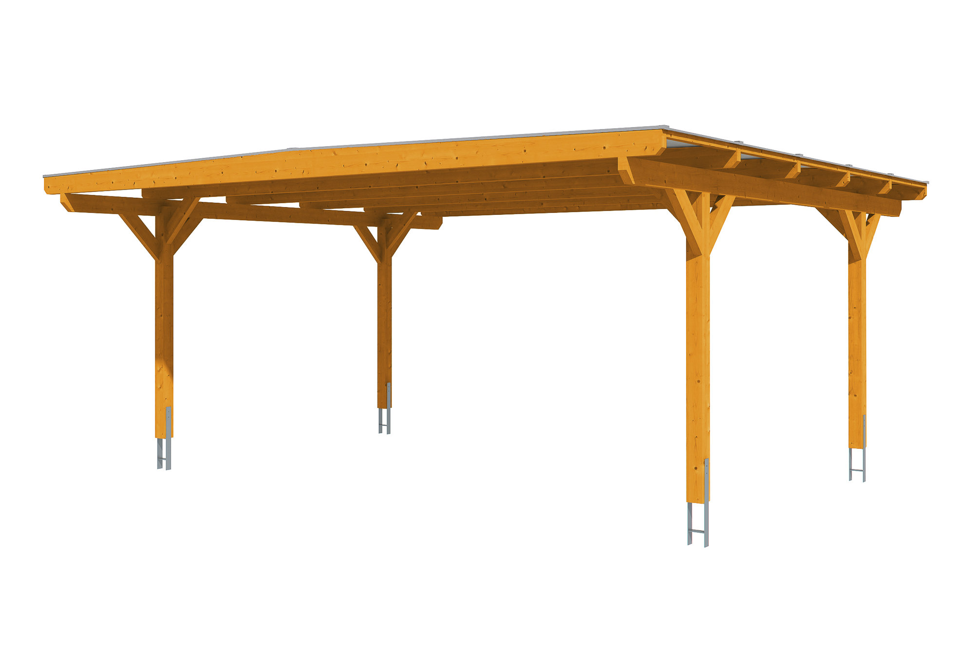 Carport Odenwald 640 x 541 cm, gelakt in licht eiken, met polycarbonaatplaten