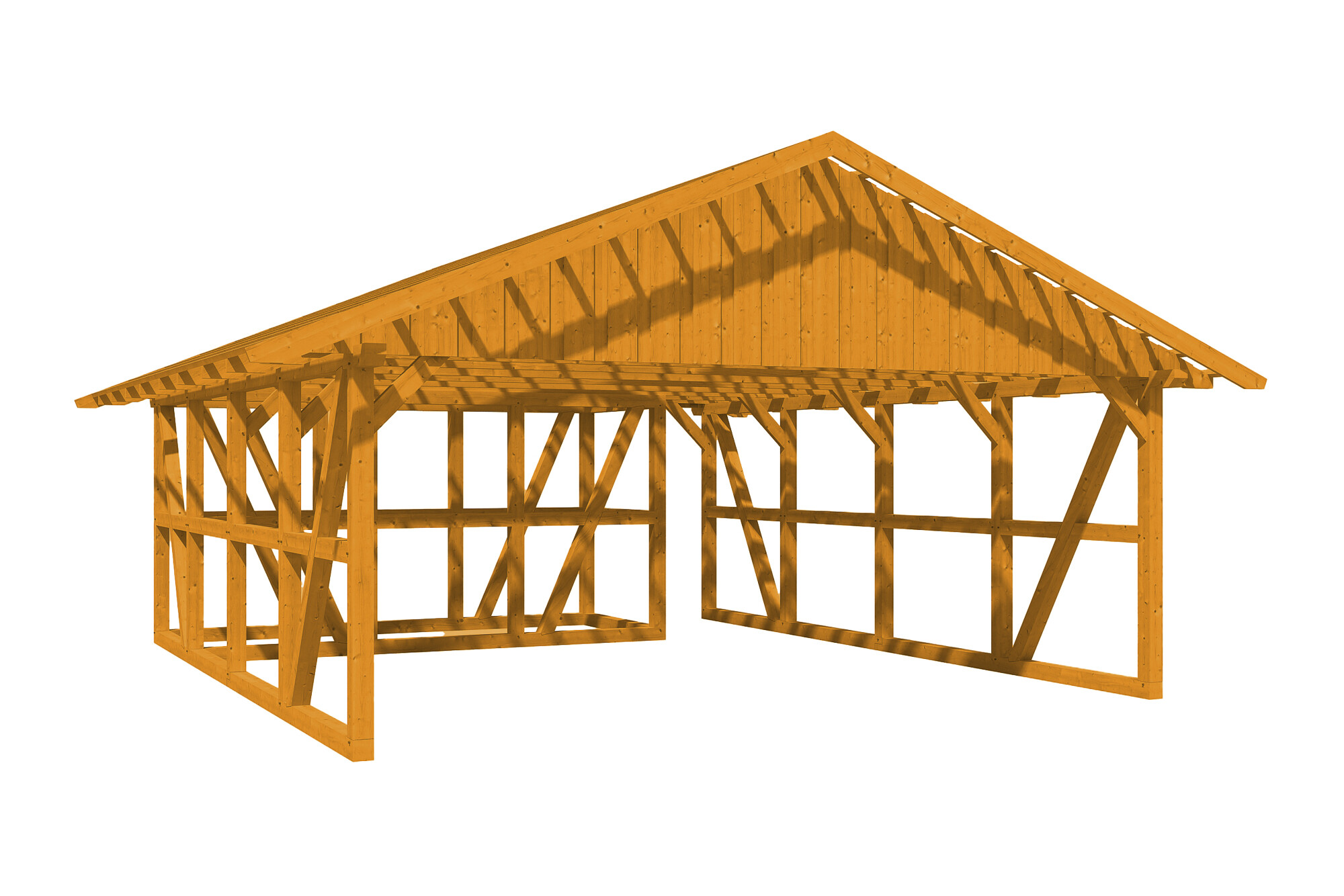 Carport Schwarzwald 684 x 772 cm mit Abstellraum 2, eiche hell, mit Dachlattung