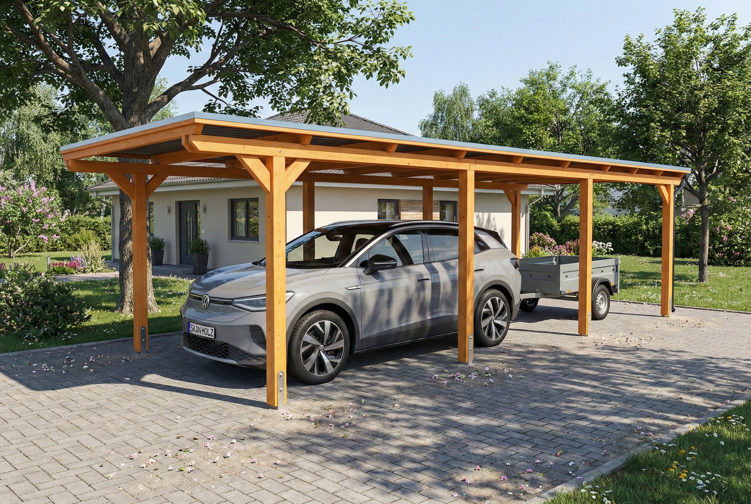 Carport Emsland 340 x 846 cm mit EPDM-Dach, eiche hell