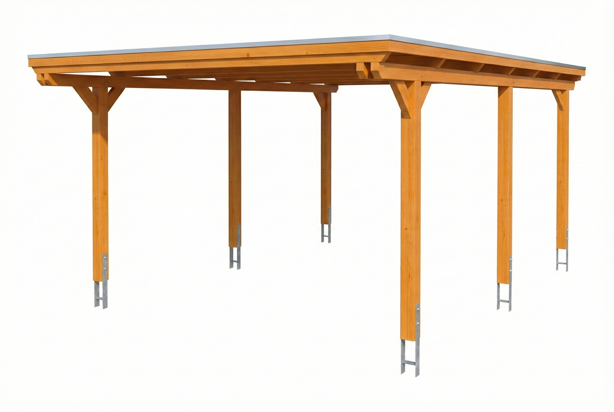 Carport Emsland 402 x 604 cm, stalen dakplaten met antiek condensvlies, licht eiken