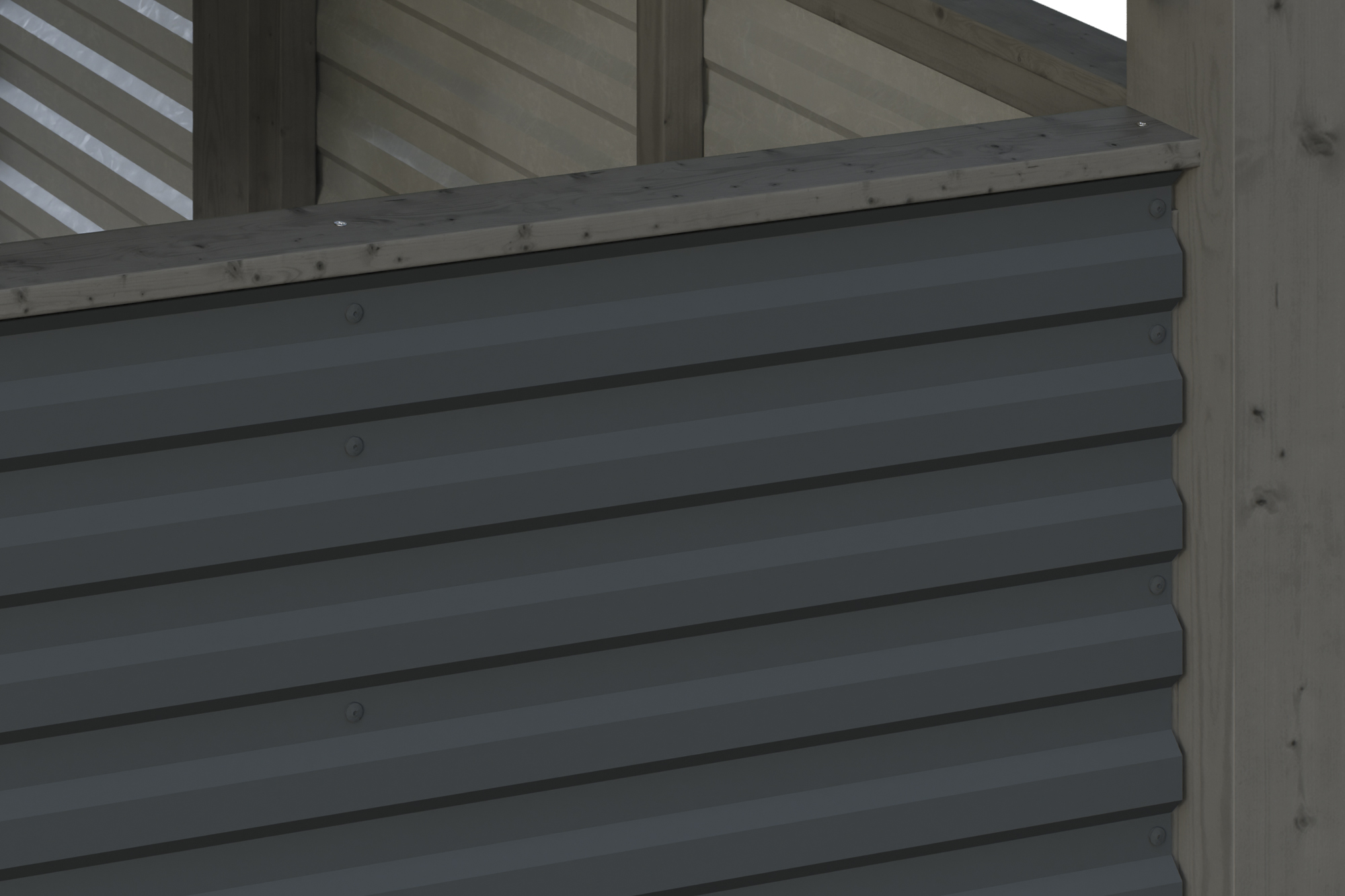 Detailbild: Aluminiumwand beim Carport Friesland, farblich behandelt in schiefergrau