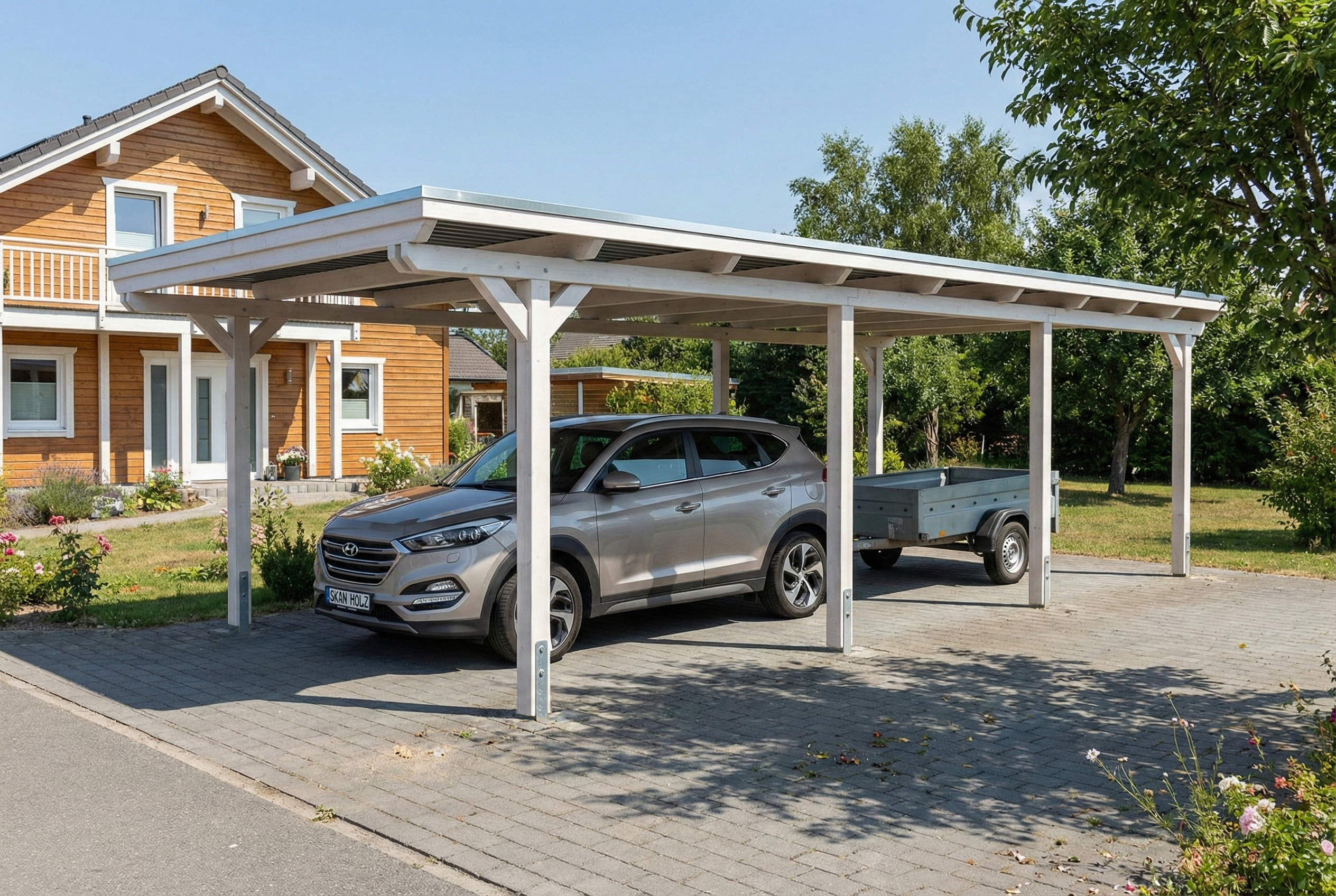 Carport Emsland 402 x 846 cm, stalen dakplaten met anticondensvlies, wit