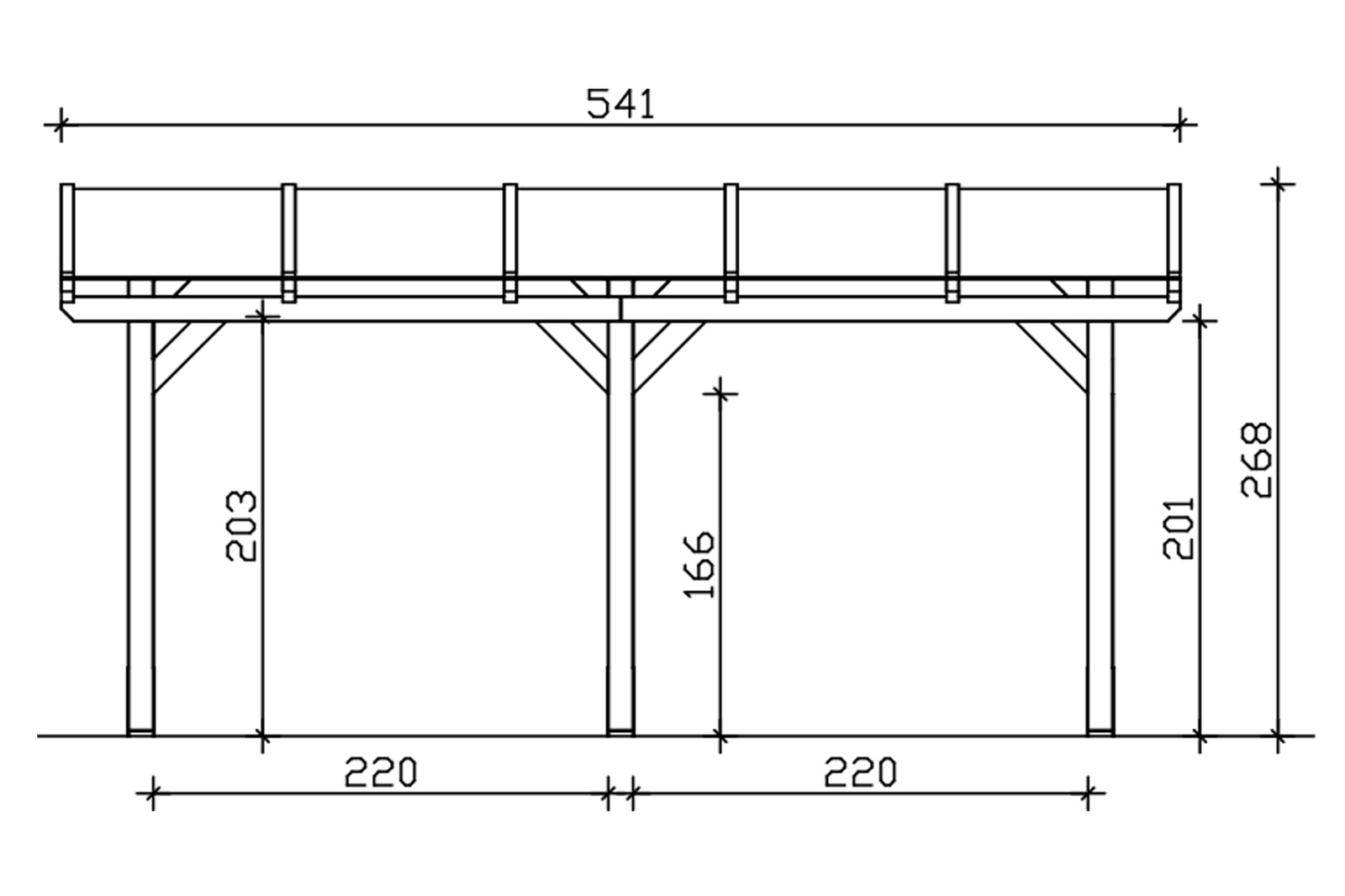 Terrace roof Siena 541 x 350 cm, glulam, colour pre-treated light oak