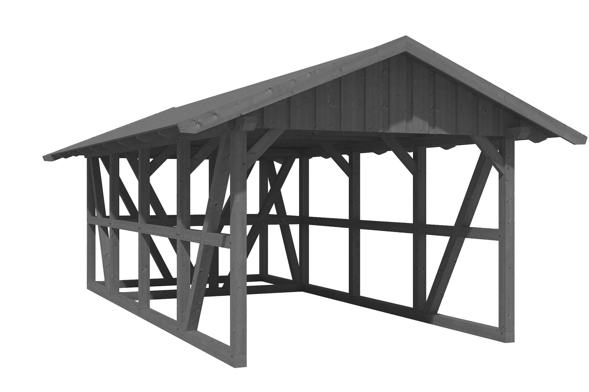 Carport Schwarzwald 424 x 772 cm mit Abstellraum, schiefergrau, mit Dachschalung