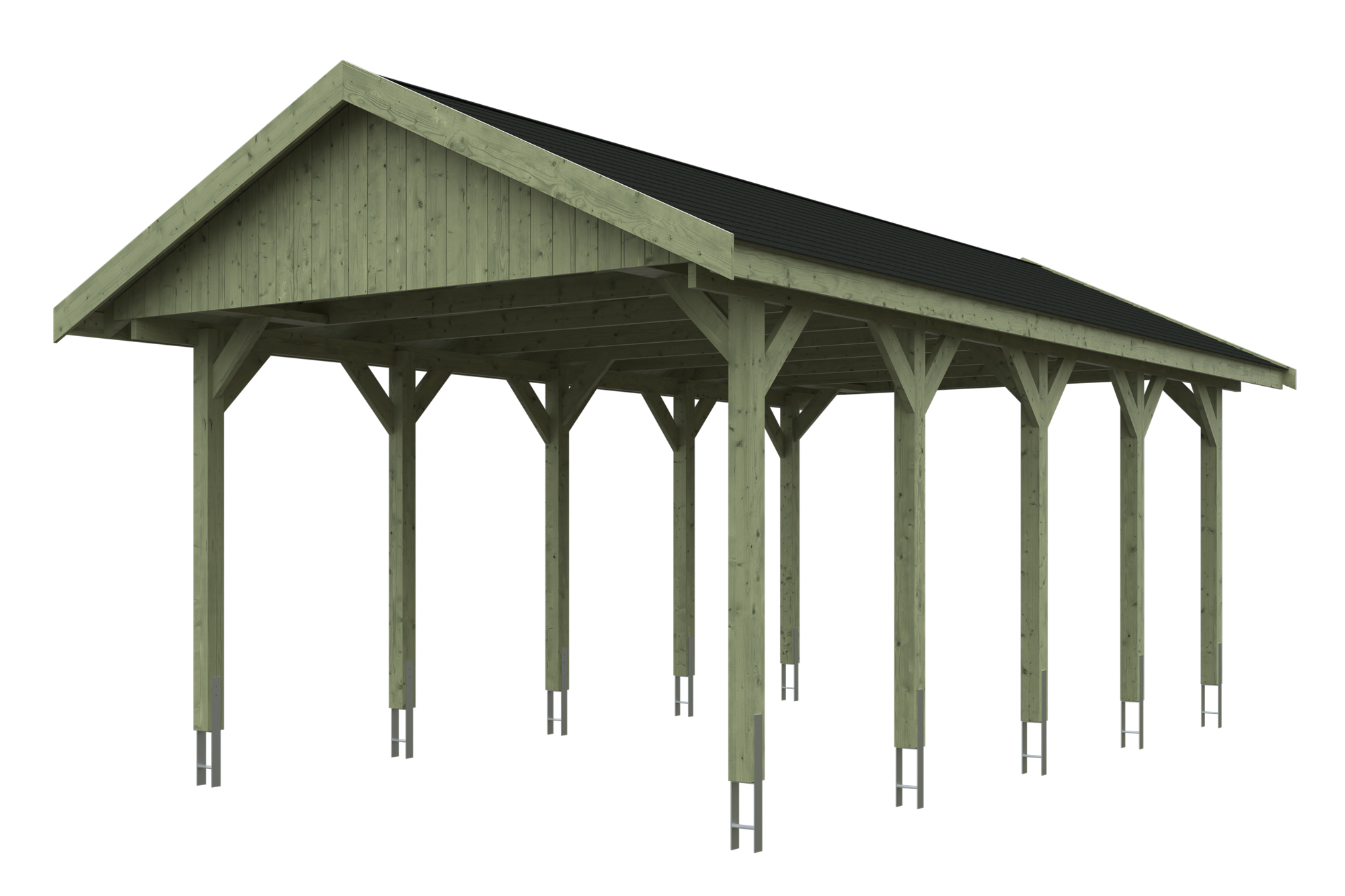 Produktbild: Carport Wallgau 430 x 750 cm, mit schwarzen Dachschindeln, grün imprägniert