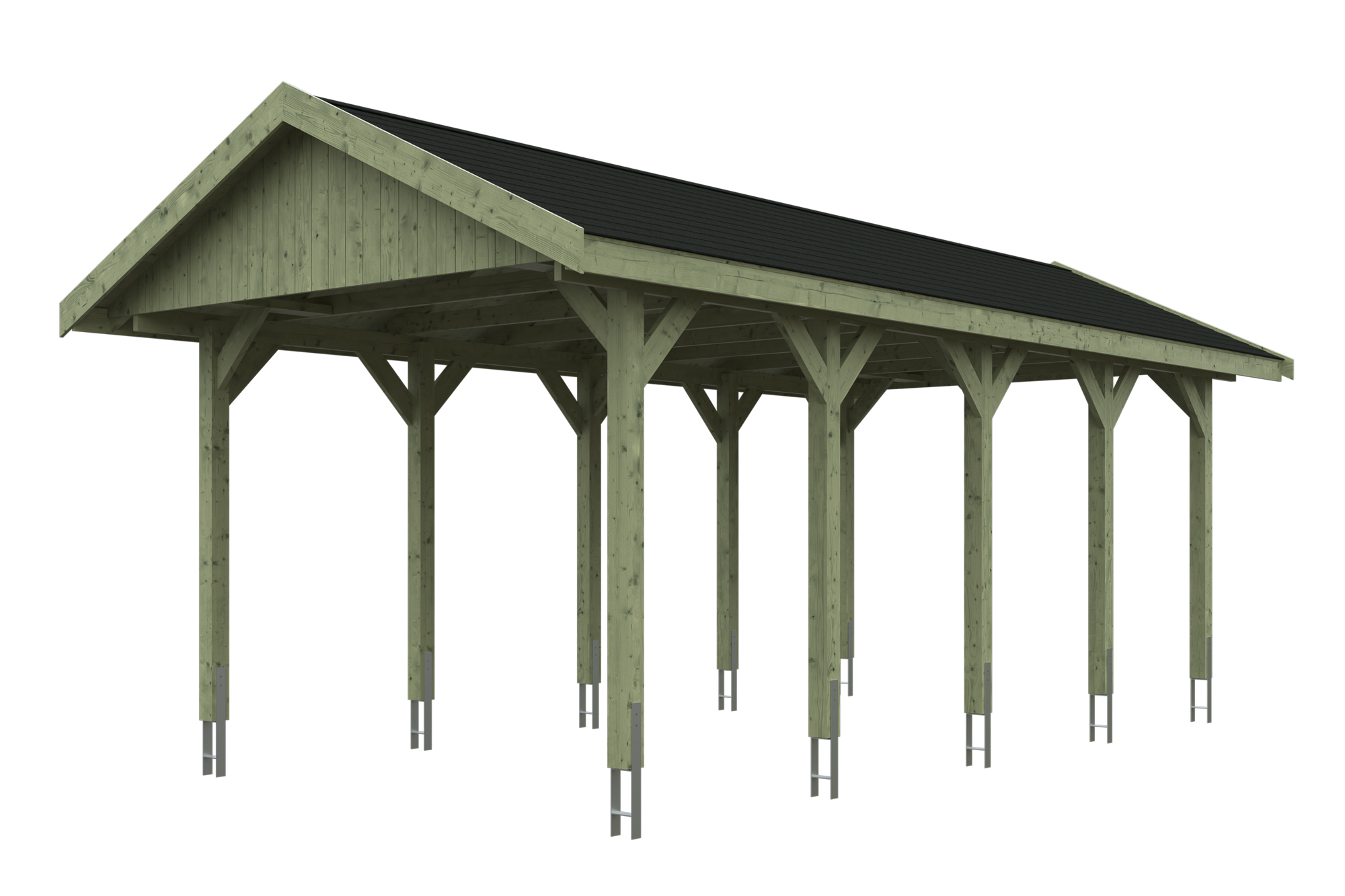Produktbild: Carport Wallgau 380 x 750 cm, mit schwarzen Dachschindeln, grün imprägniert