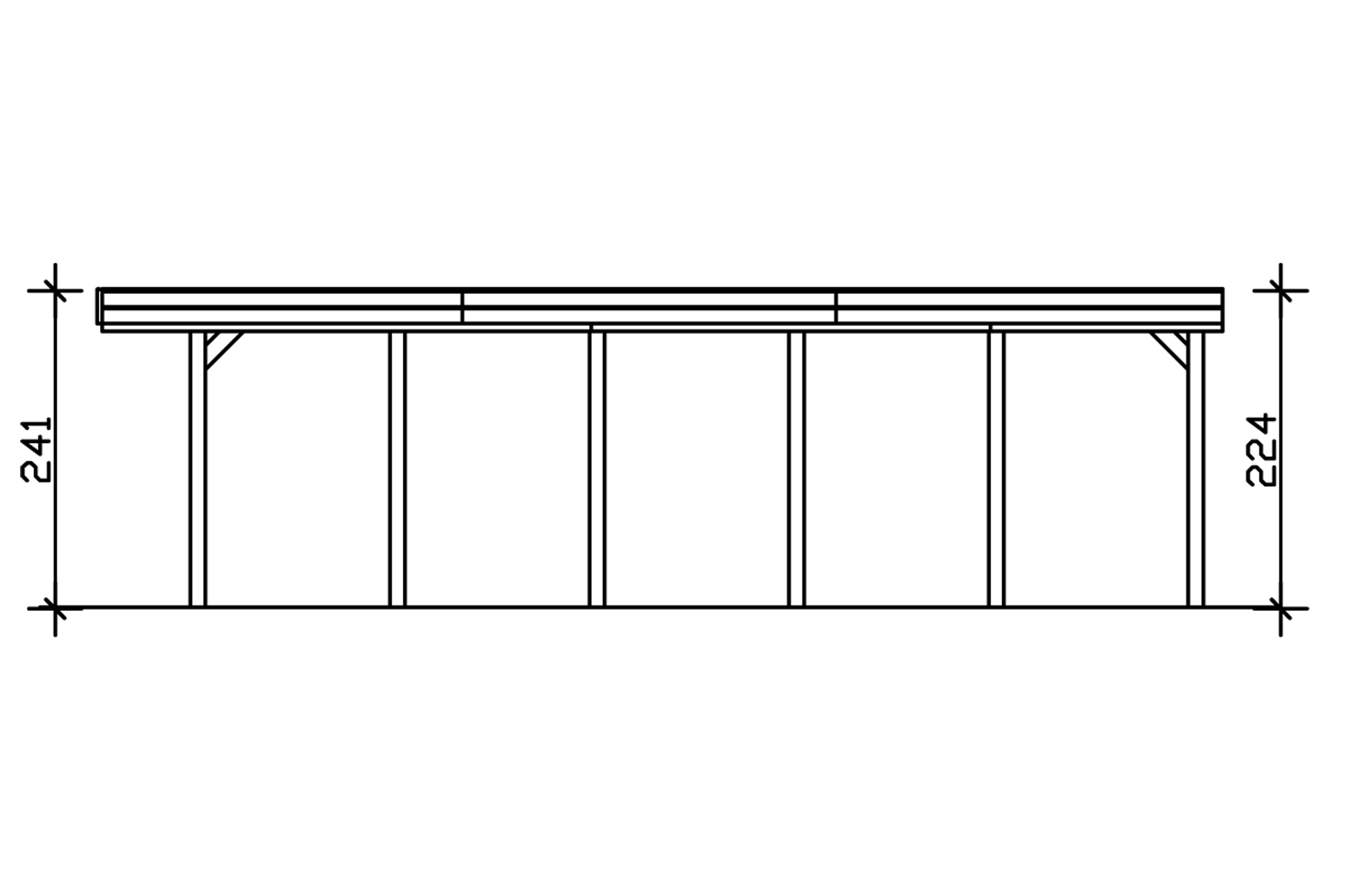 Carport Friesland 314 x 860 cm, gelakt in leigrijs, met dakbetimmering en EPDM-folie